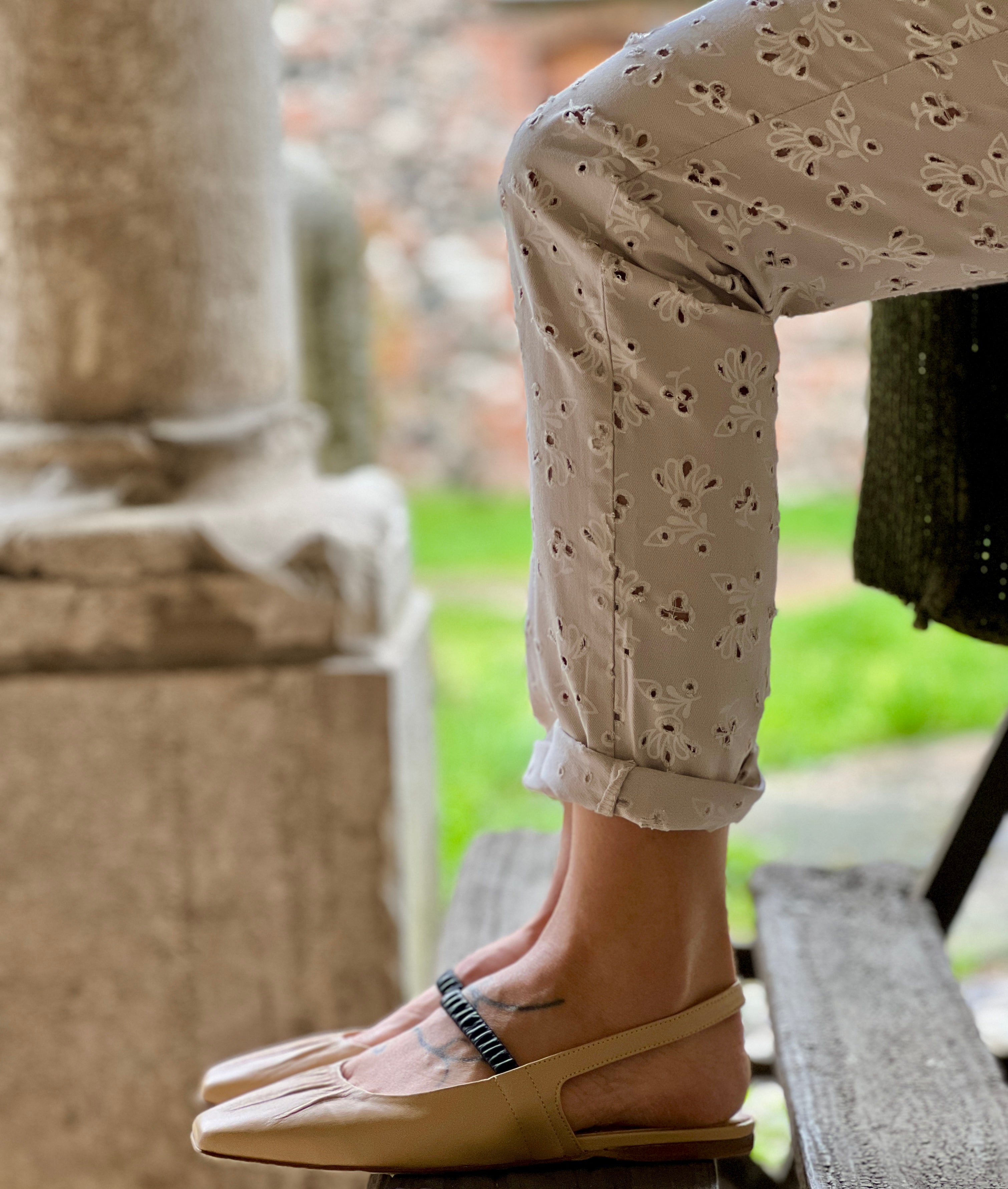 Image of Setter Nude ballerina chanel in pelle beige artigianale marchigiana