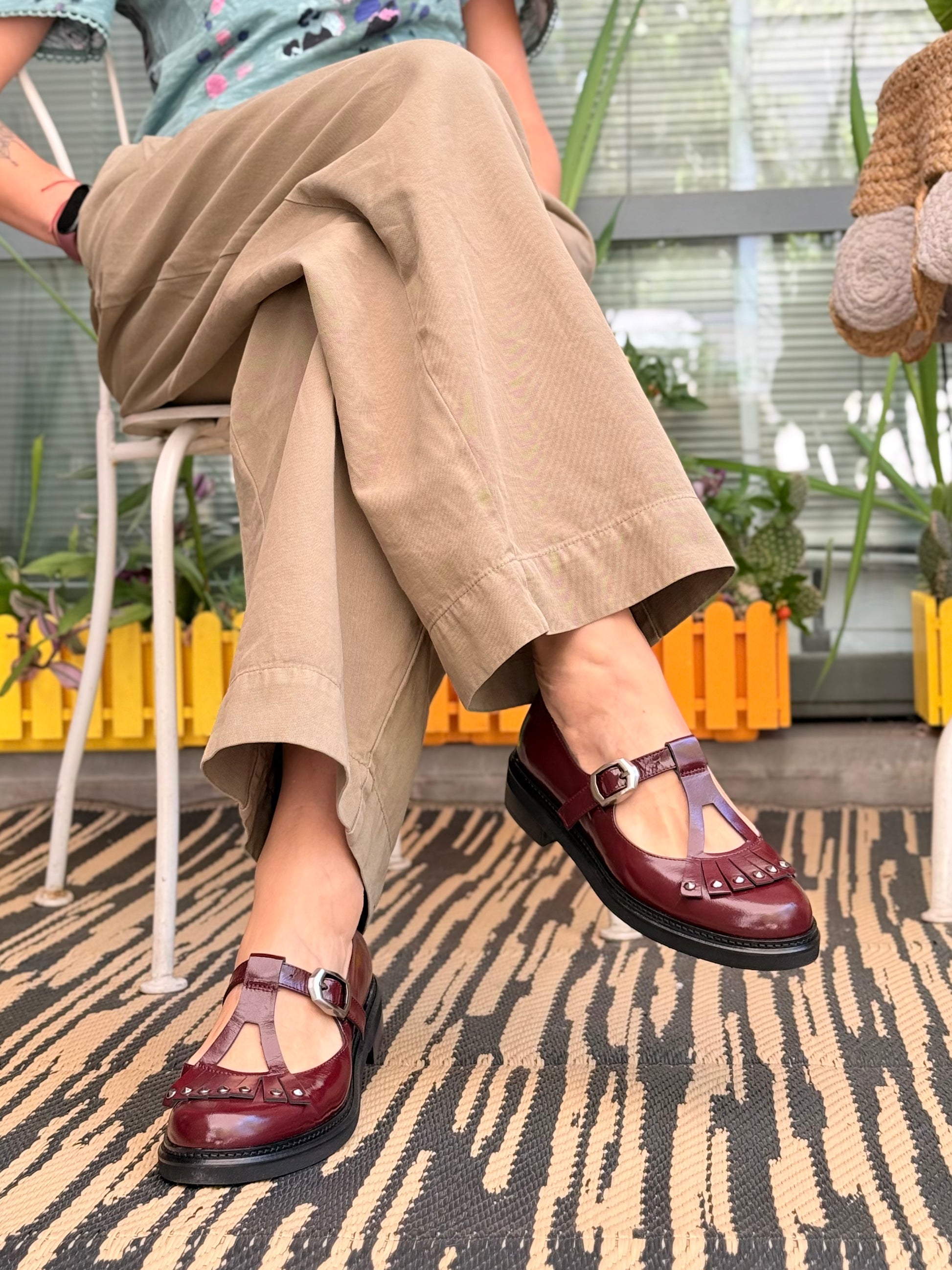 Village Bordò scarpa bassa in harrods bordò tacco 3 artigianale marchigiana