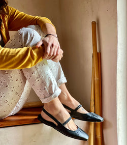 Image of Setter Black ballerina chanel in pelle nera artigianale marchigiana