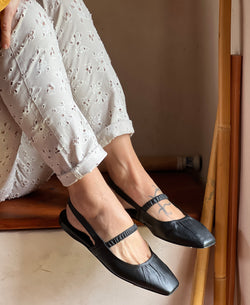 Image of Setter Black ballerina chanel in pelle nera artigianale marchigiana