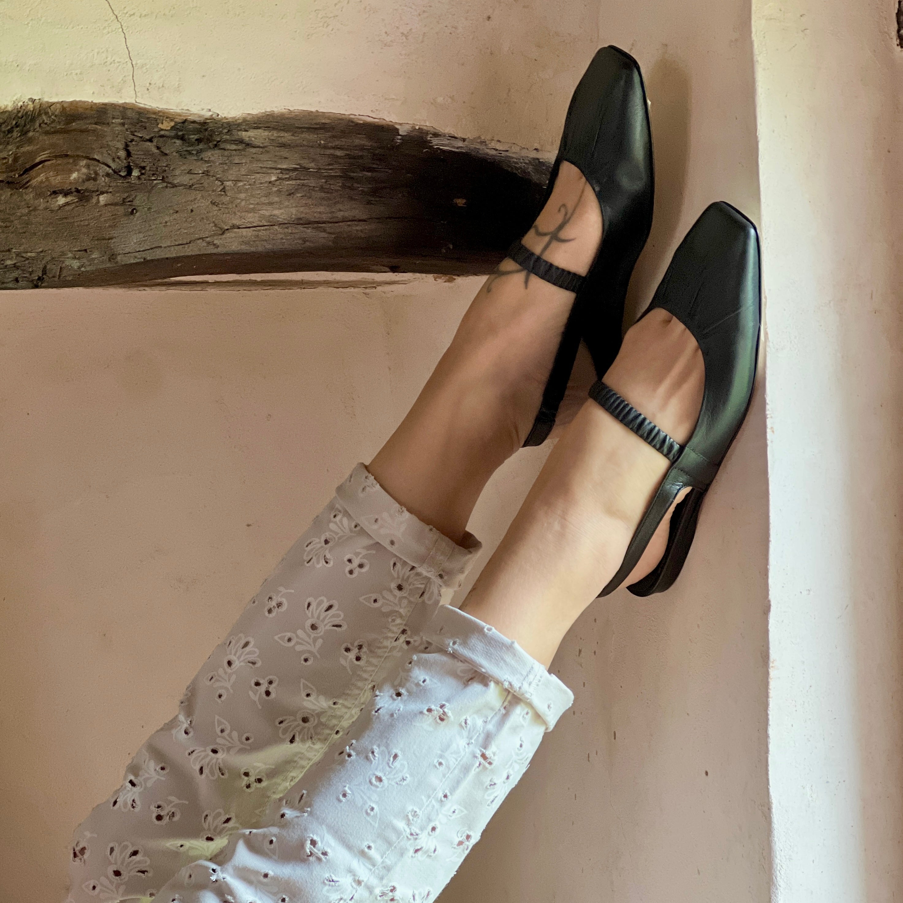 Setter Black ballerina chanel in pelle nera artigianale marchigiana
