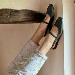Image of Setter Black ballerina chanel in pelle nera artigianale marchigiana