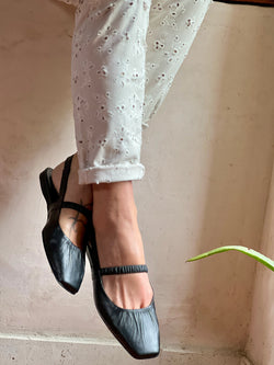 Image of Setter Black ballerina chanel in pelle nera artigianale marchigiana
