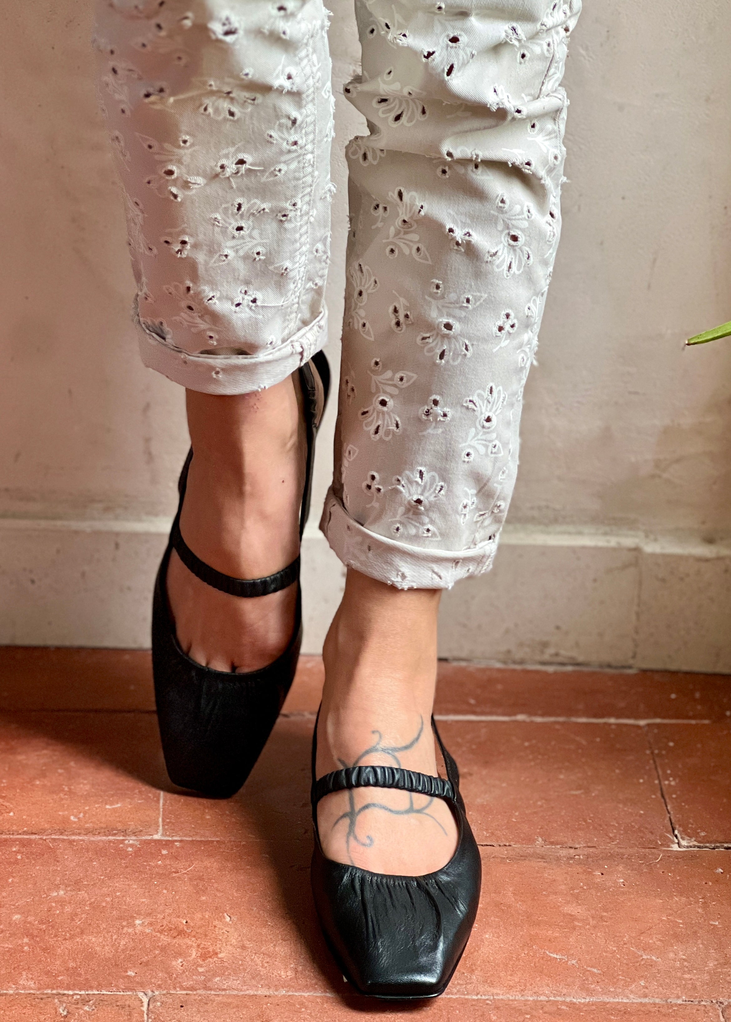 Setter Black ballerina chanel in pelle nera artigianale marchigiana
