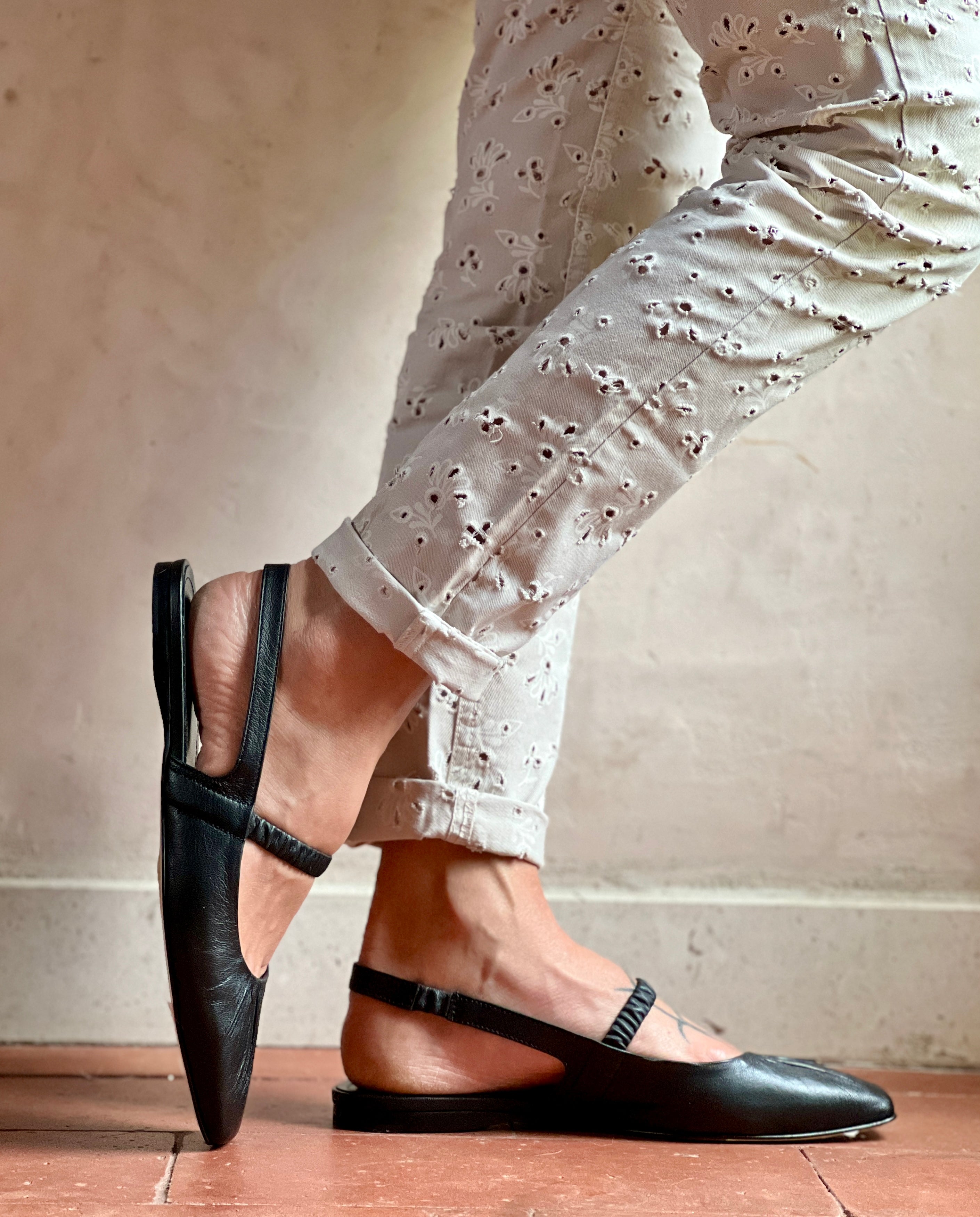 Setter Black ballerina chanel in pelle nera artigianale marchigiana