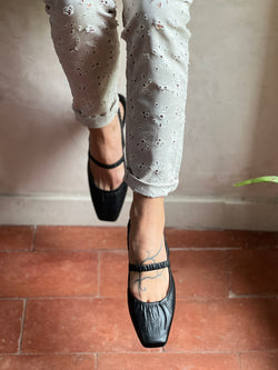 Image of Setter Black ballerina chanel in pelle nera artigianale marchigiana