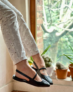 Image of Setter Black ballerina chanel in pelle nera artigianale marchigiana