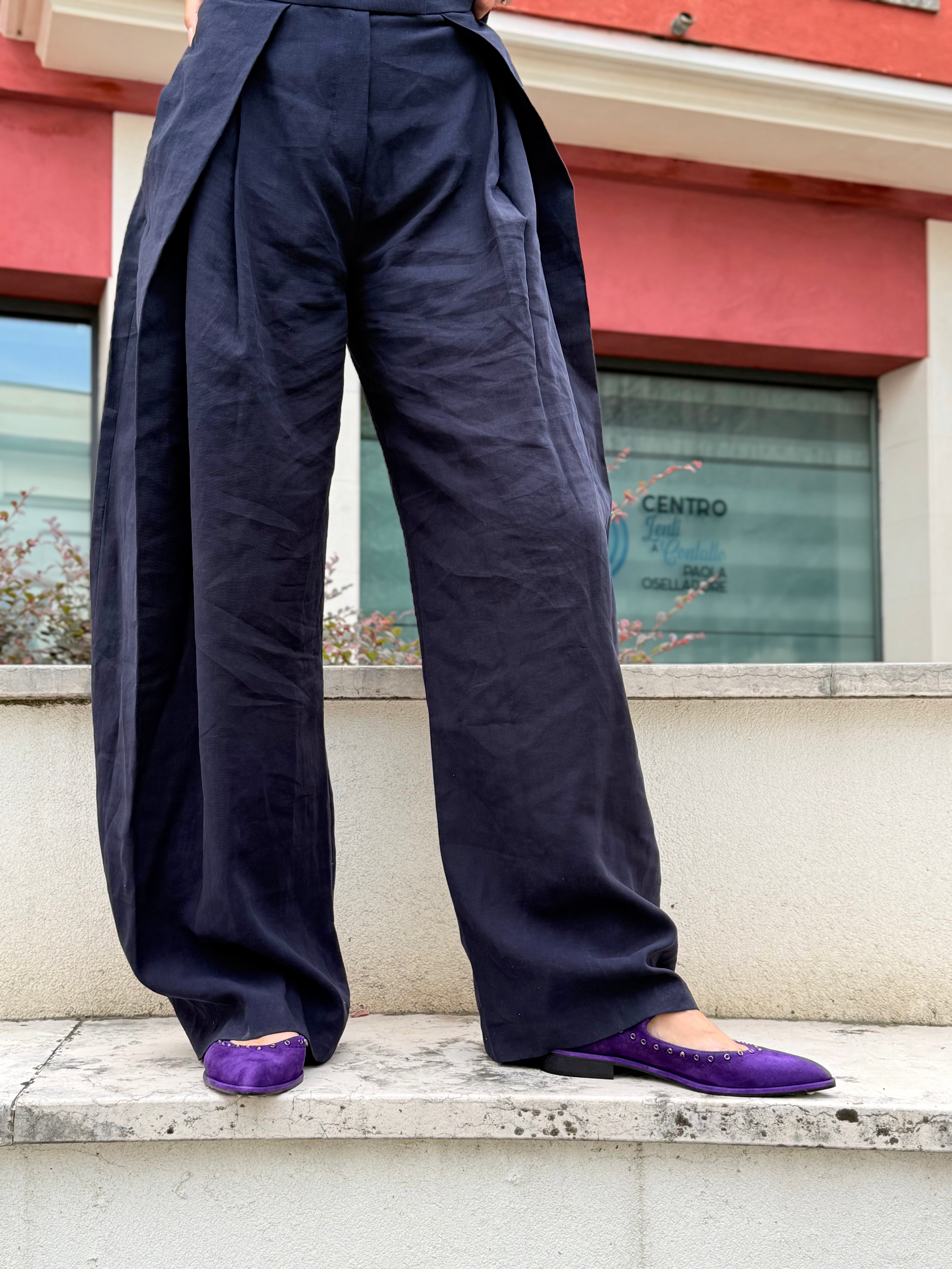 Image of Partout Purple ballerina mary jane in camoscio viola tacco 2 artigianale marchigiana