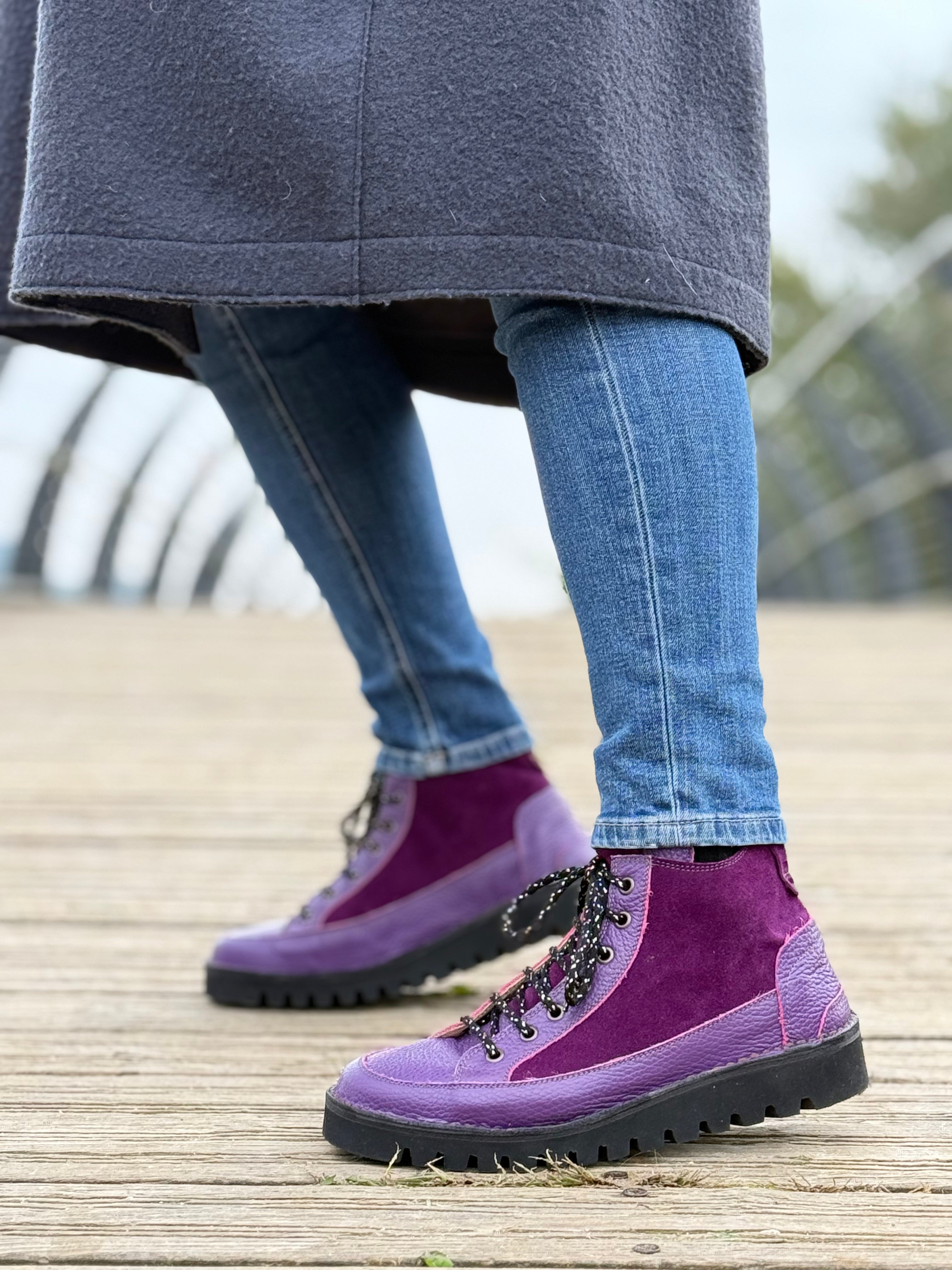 Stelvio Purple sneakers in dollaro e camoscio viola artigianale toscana