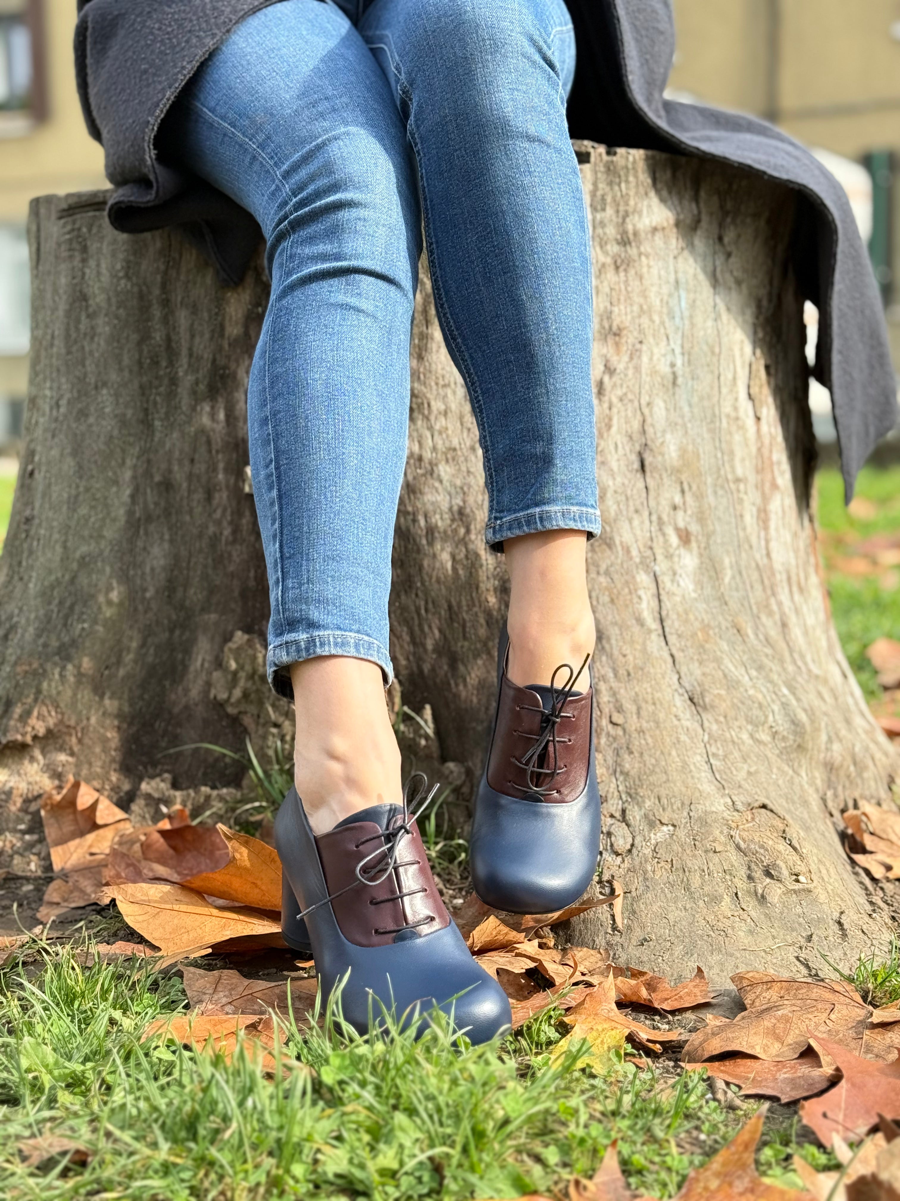 Harlem Navy francesina in nappa blu e ciliegia  tacco 6 cm Lagattaconglistivali