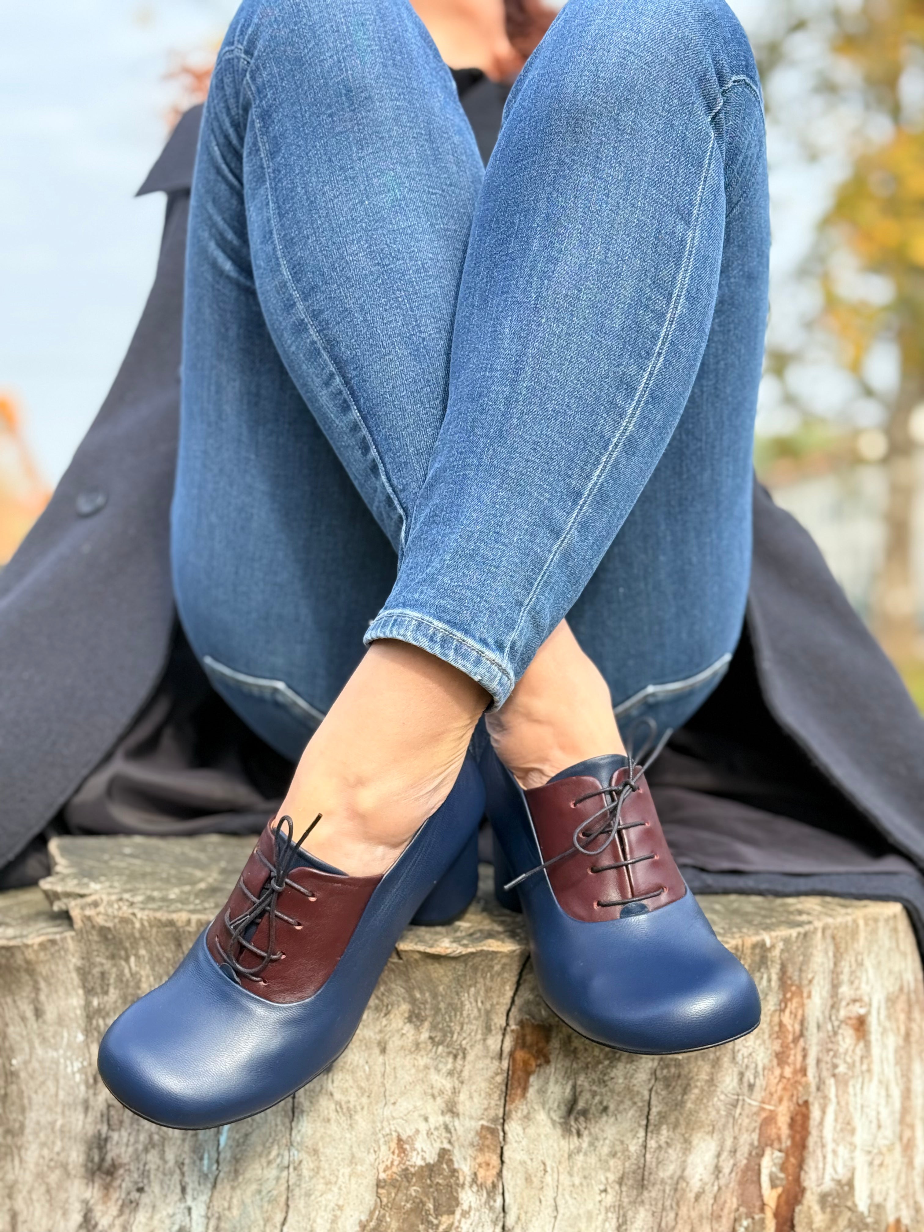 Harlem Navy francesina in nappa blu e ciliegia  tacco 6 cm Lagattaconglistivali