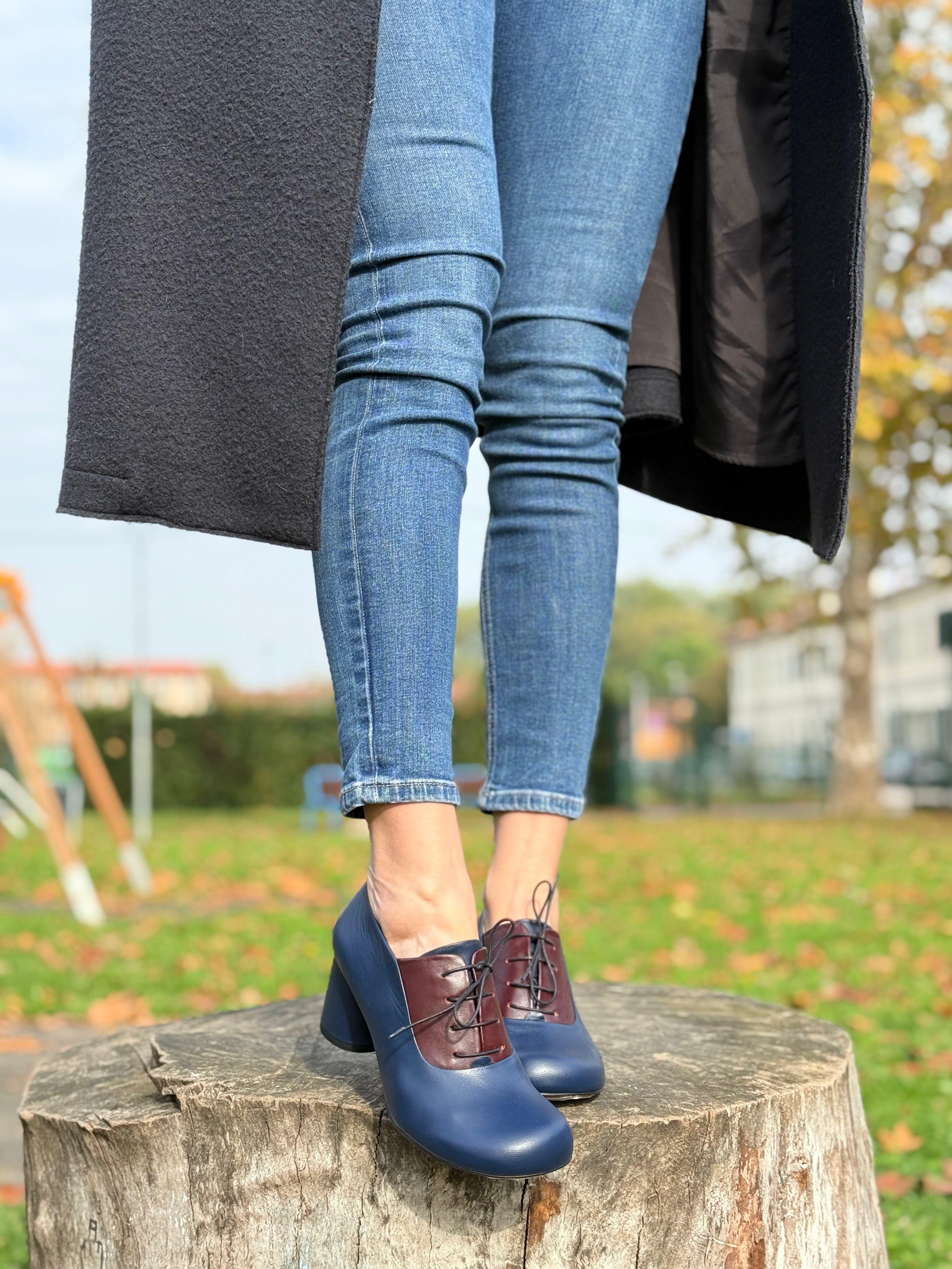 Harlem Navy francesina in nappa blu e ciliegia  tacco 6 cm Lagattaconglistivali