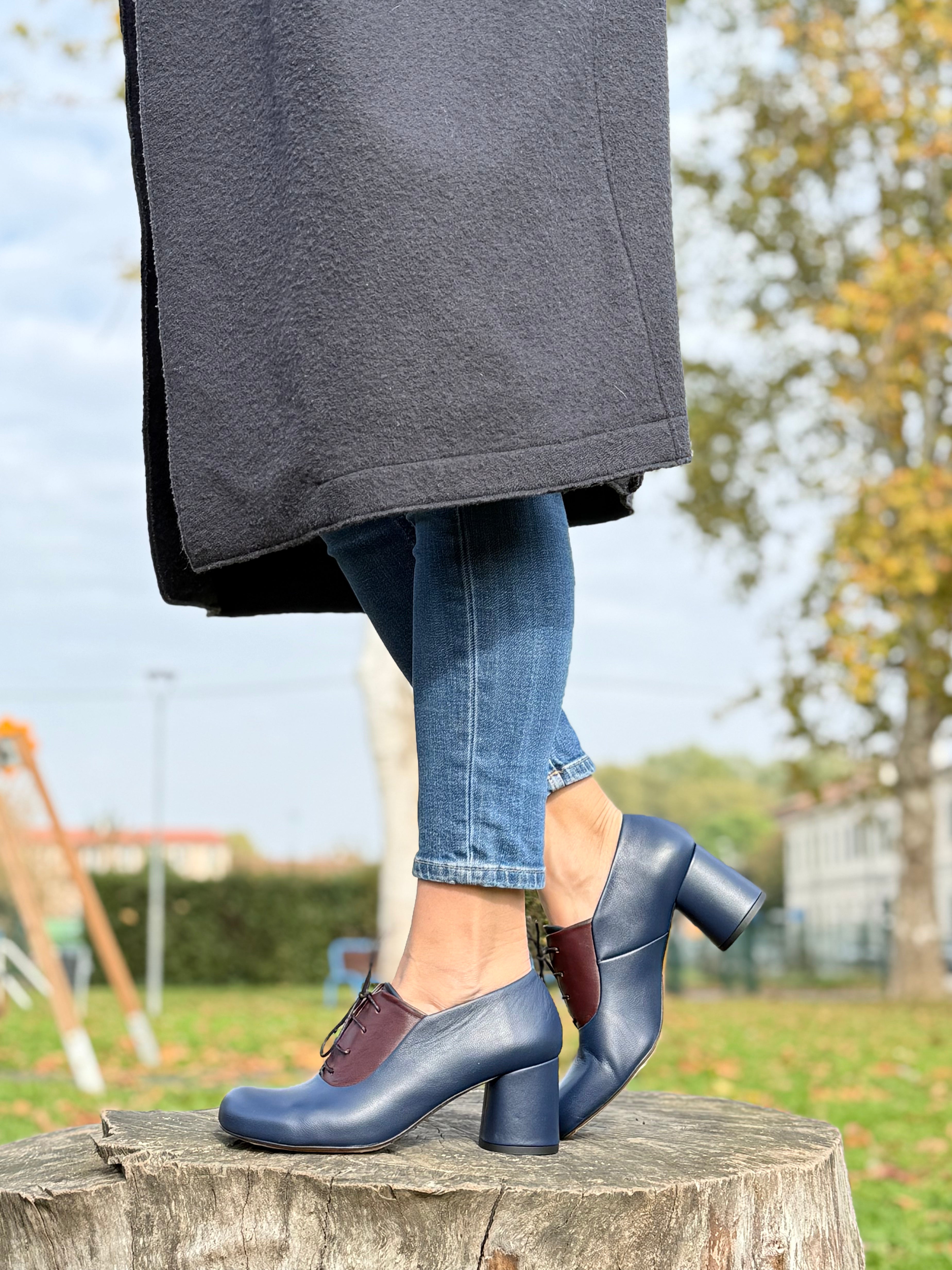 Harlem Navy francesina in nappa blu e ciliegia  tacco 6 cm Lagattaconglistivali