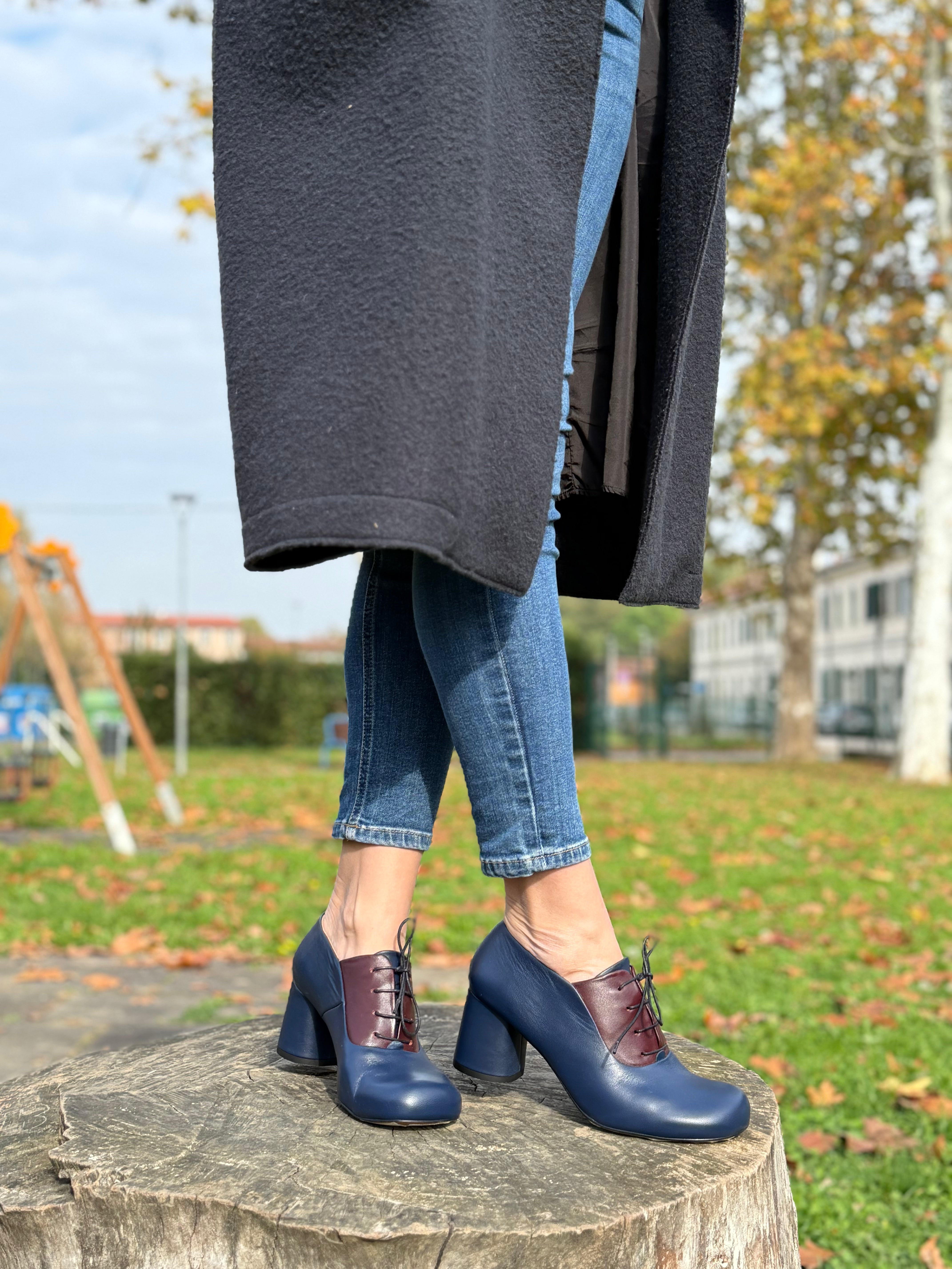 Image of Harlem Navy francesina in nappa blu e ciliegia  tacco 6 cm Lagattaconglistivali