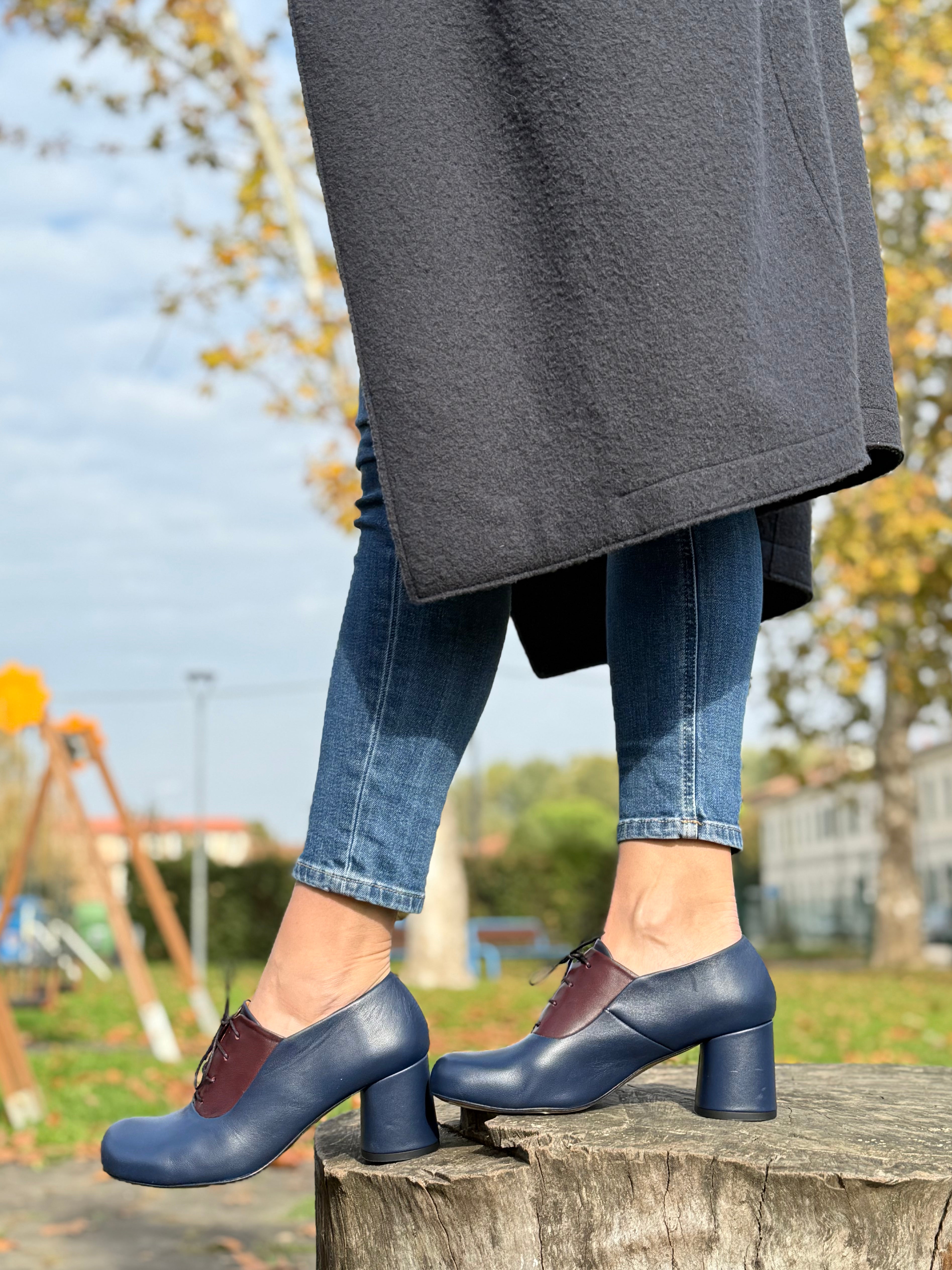 Image of Harlem Navy francesina in nappa blu e ciliegia  tacco 6 cm Lagattaconglistivali