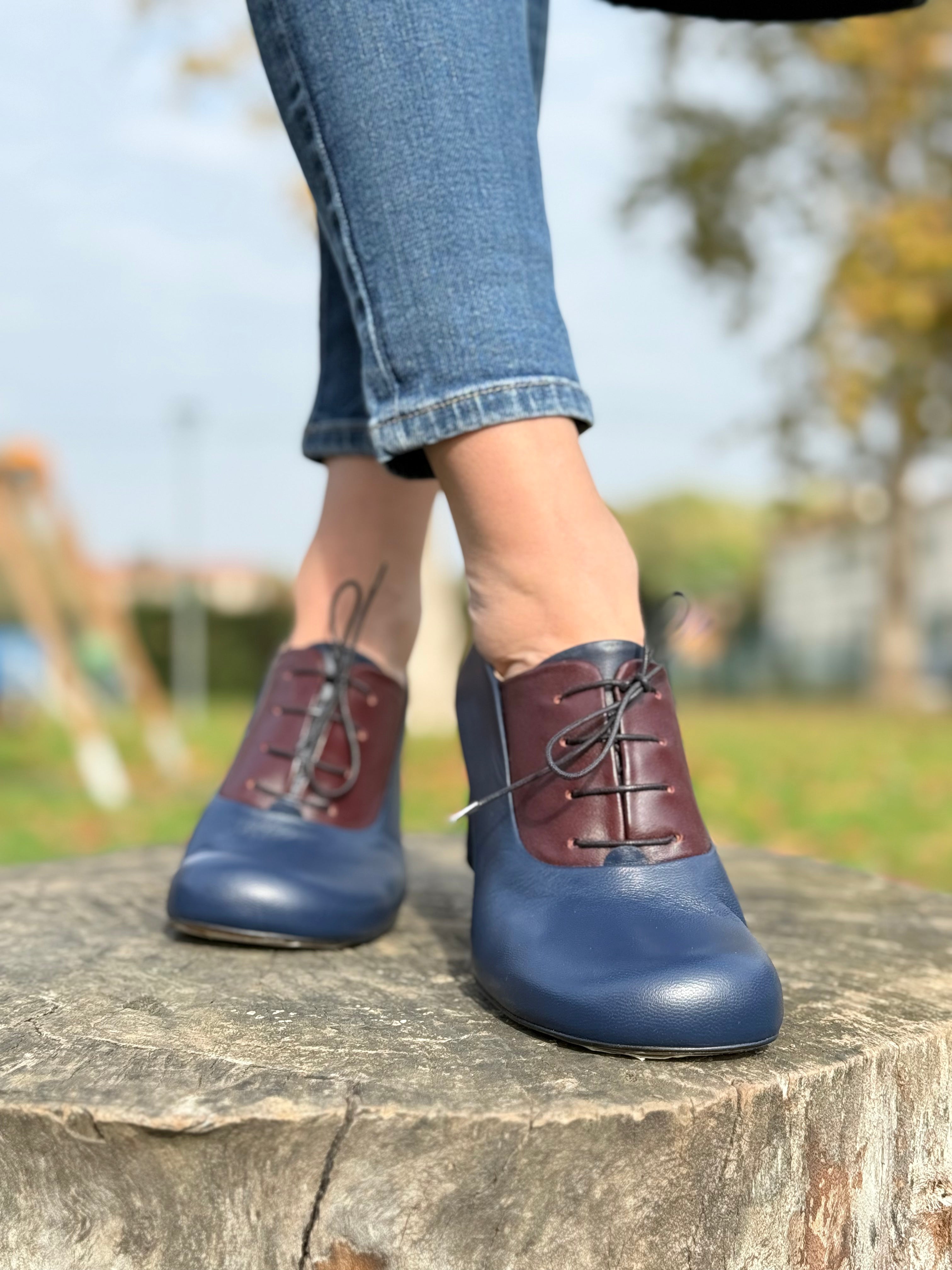 Harlem Navy francesina in nappa blu e ciliegia  tacco 6 cm Lagattaconglistivali