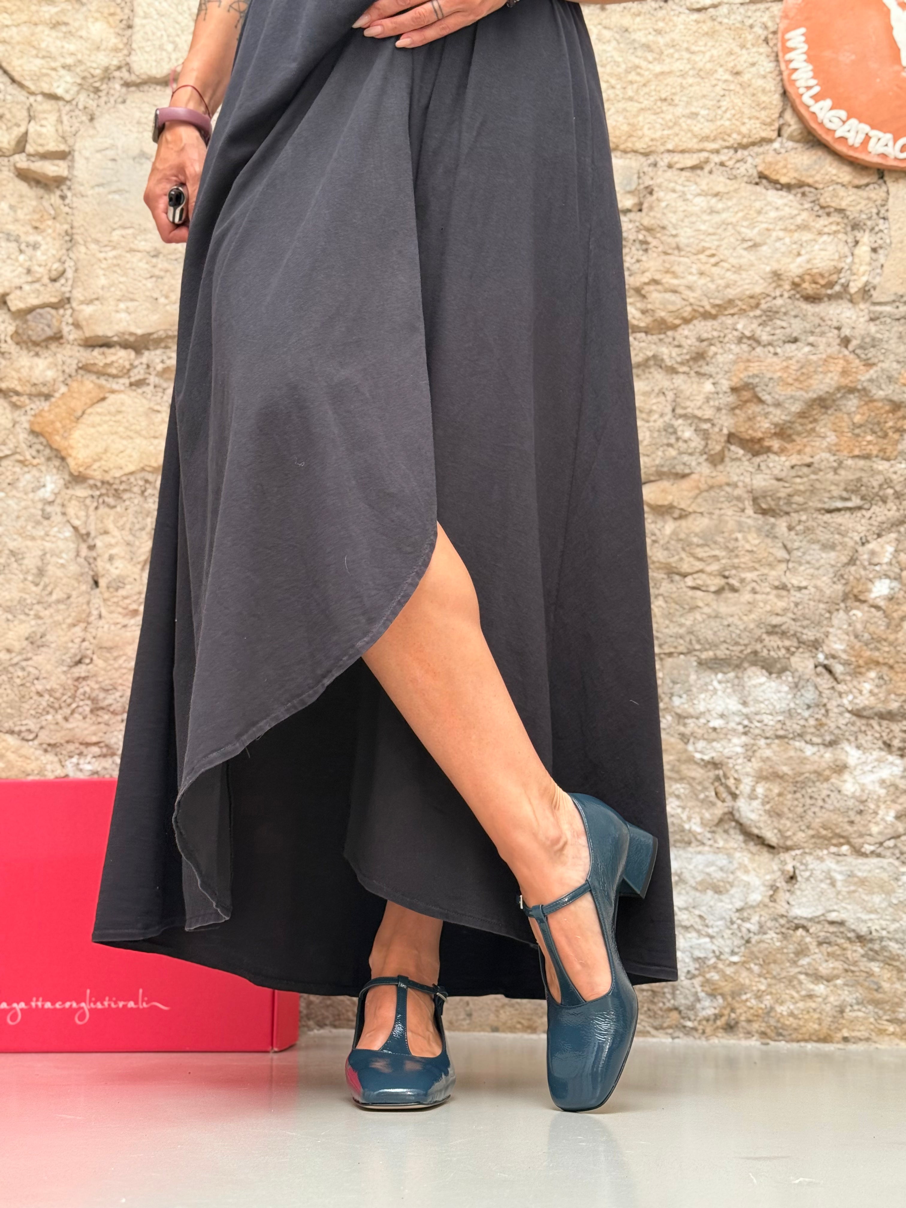 Image of Totò Navy ballerina t-strap in naplak blu navy tacco 3 artigianale marchigiana