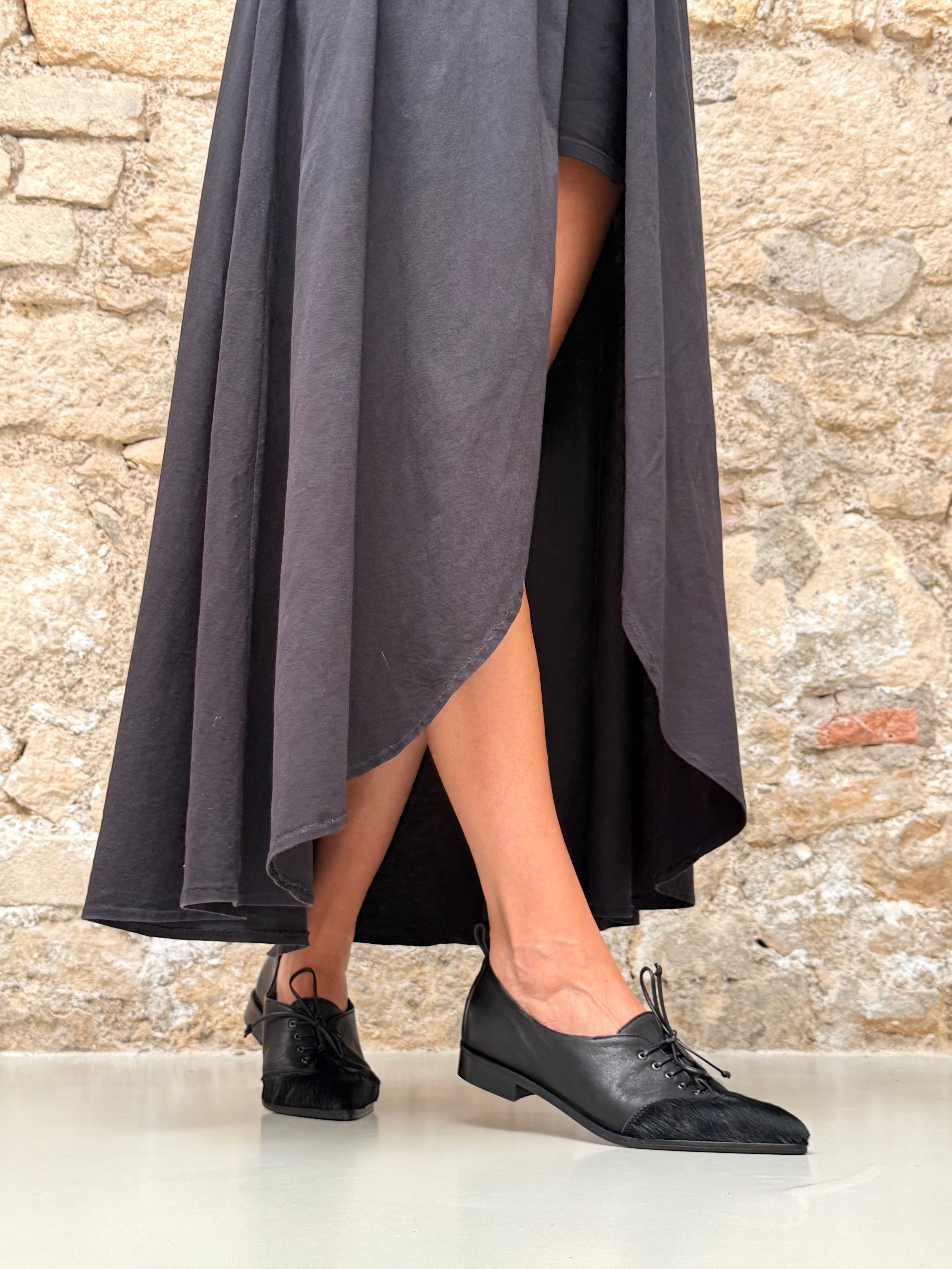 Image of Arrow Black scarpa bassa in nappa e cavallino nero tacco 2 artigianale marchigiana