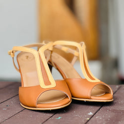 Image of Berenice Cuoio sandalo t bar open toe con tacco 8 in nappa cuoio artigianale marchigiana