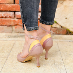 Image of Anna Nude sandalo opentoe in nappa malva e melone tacco 8 lavorazione artigianale marchigiana