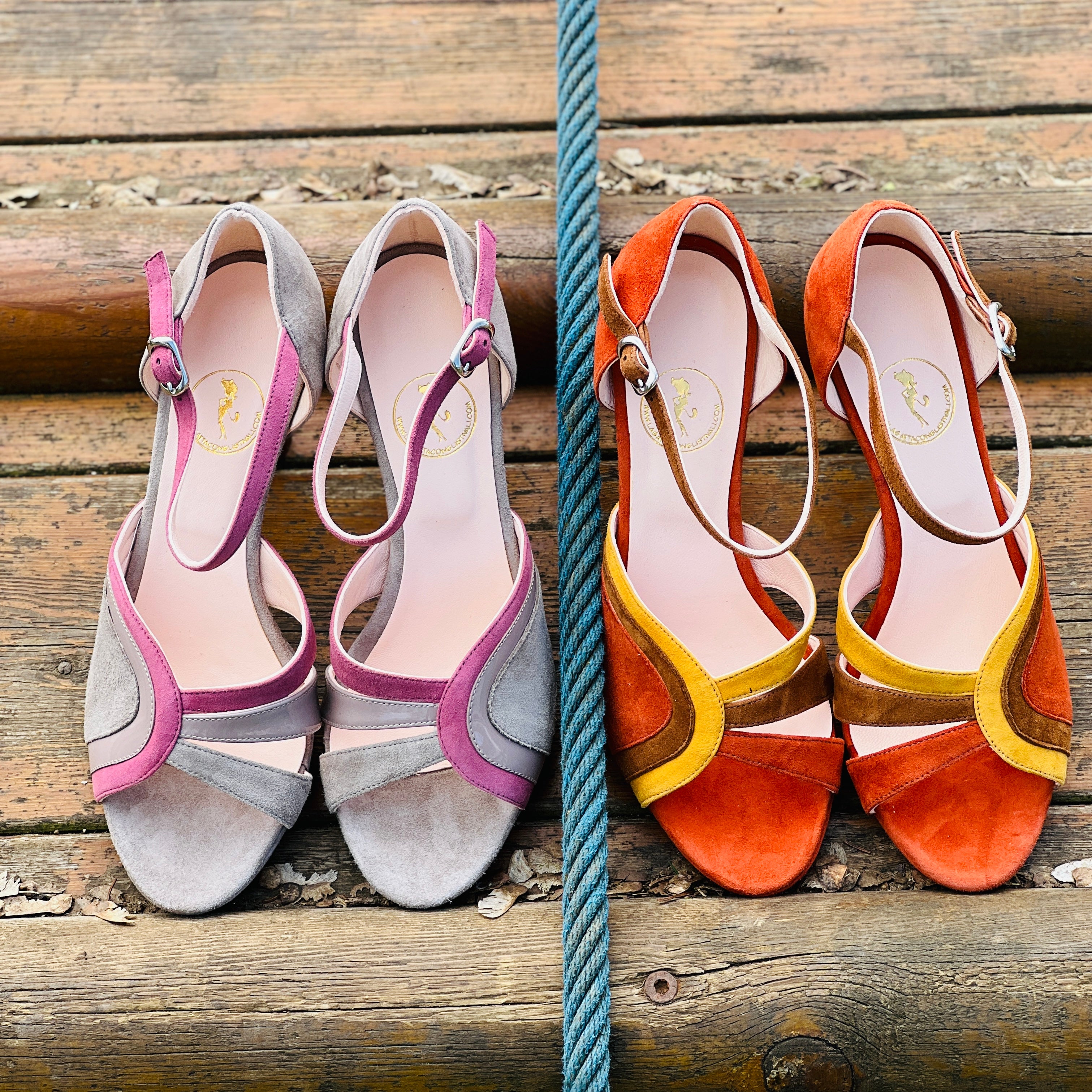 Image of Lelu Brick sandalo in camoscio color mattone tacco 8 artigianale toscano