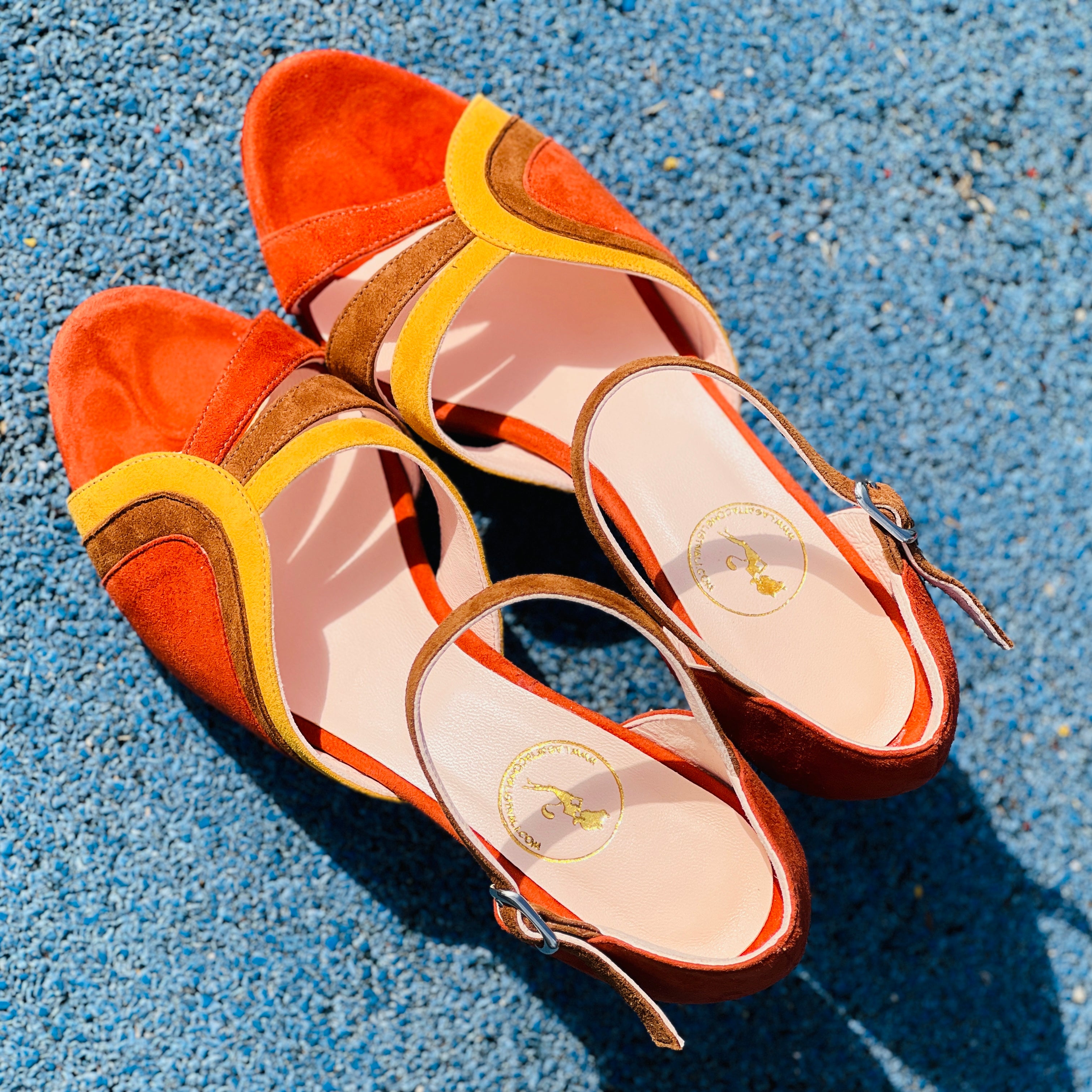 Image of Lelu Brick sandalo in camoscio color mattone tacco 8 artigianale toscano