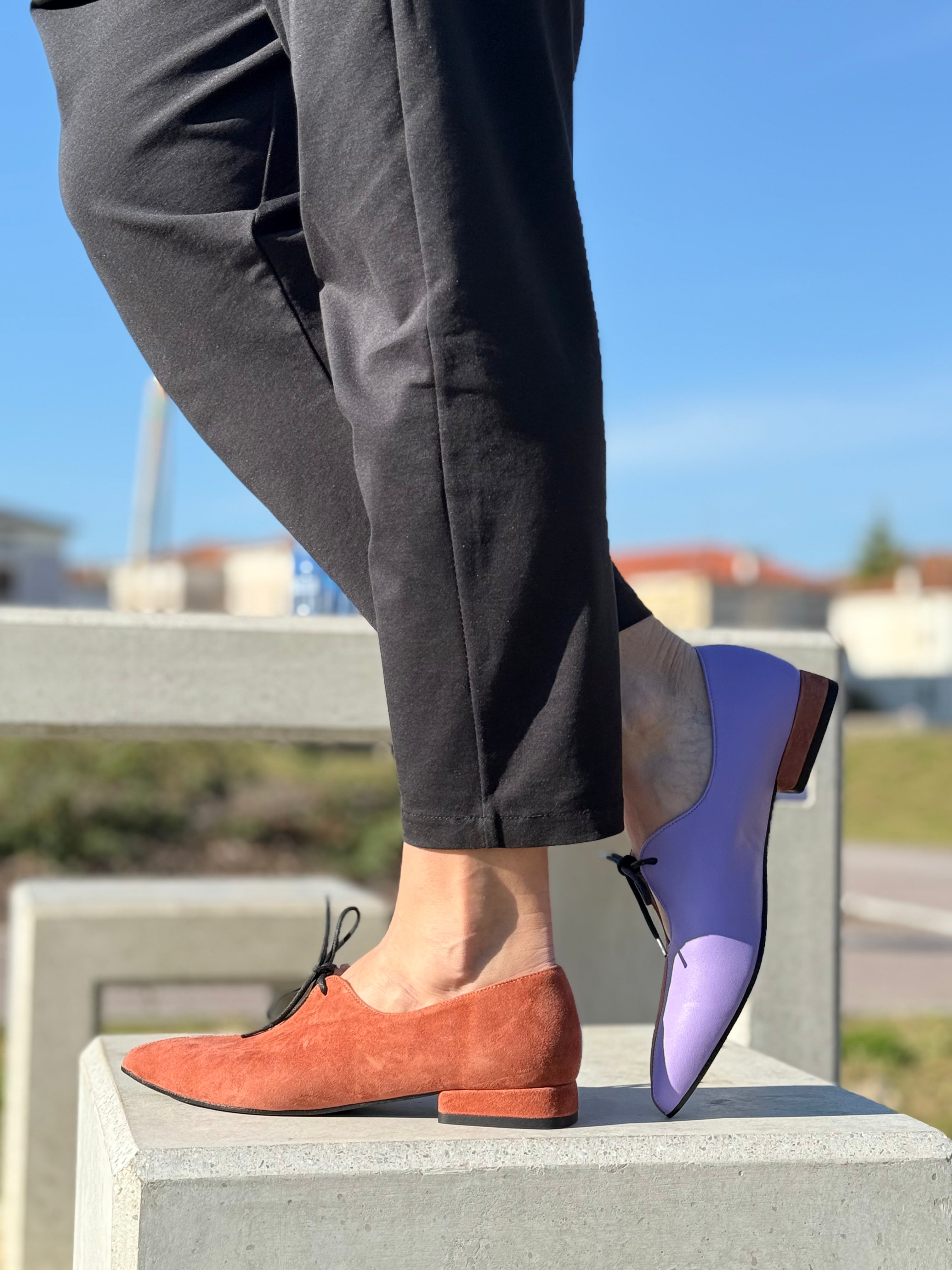 Image of Jessica Cuoio scarpina bassa in nappa glicine e camoscio cuoio artigianale pugliese