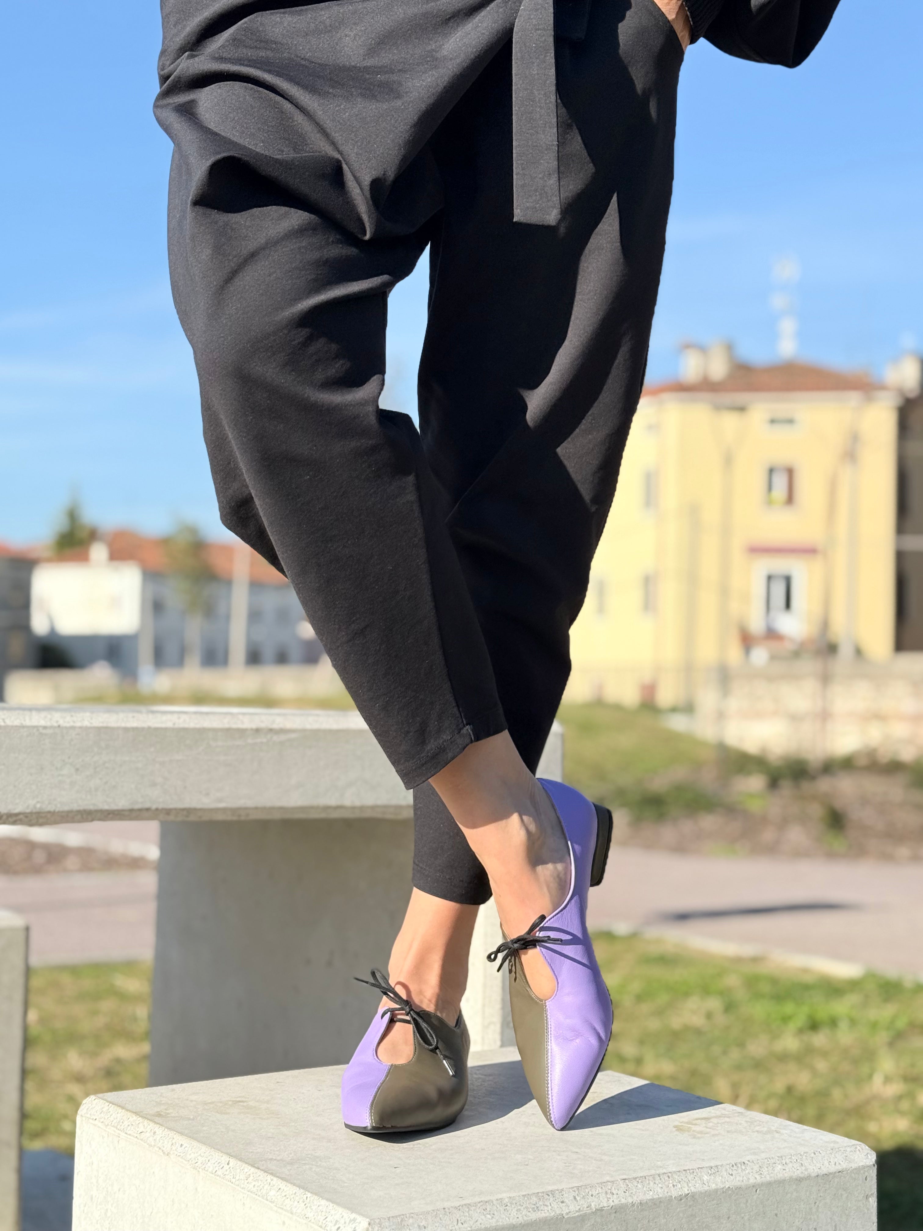 Jessica Salvia scarpina bassa in nappa glicine e malva artigianale pugliese