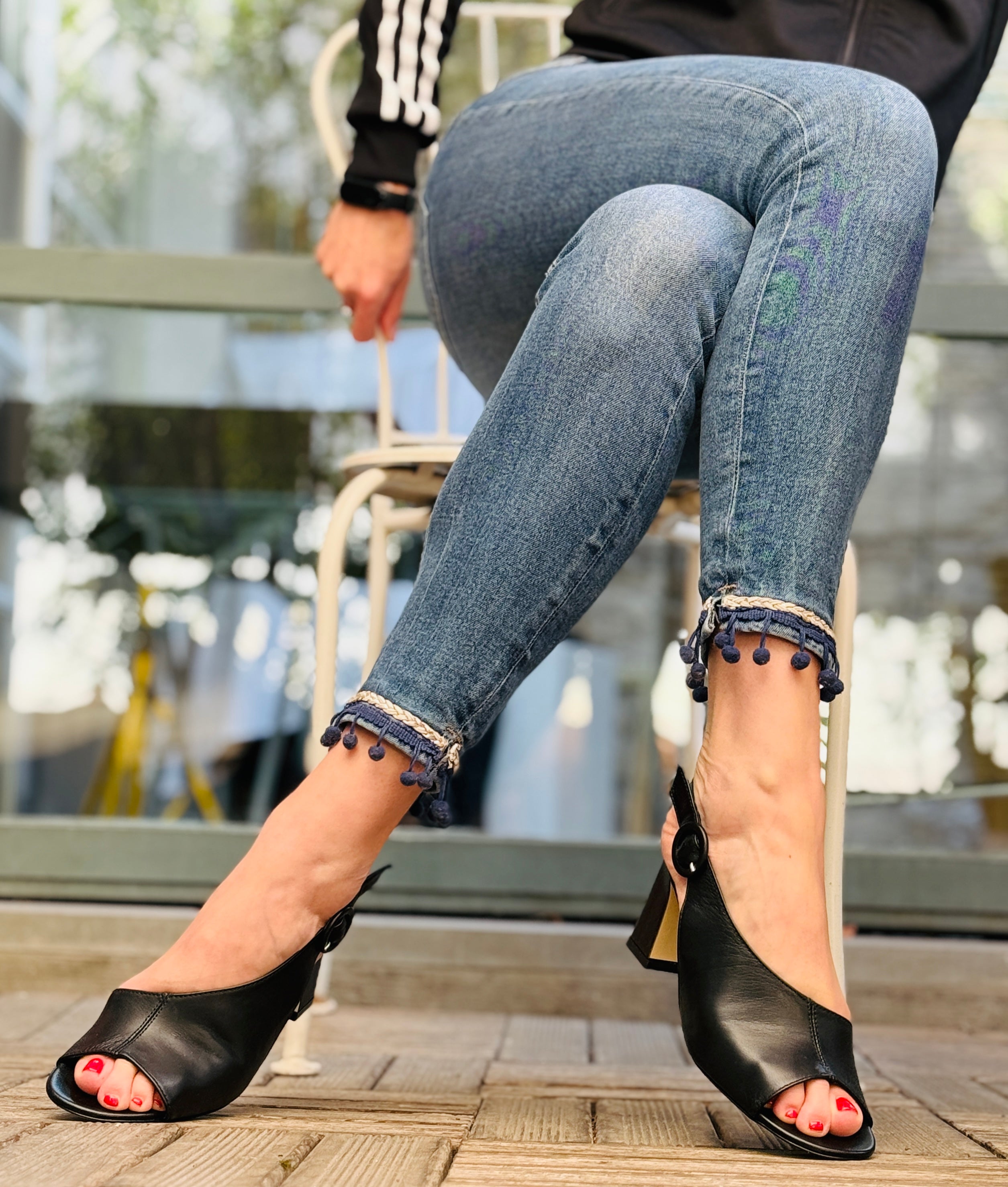 Image of Vinny Black sandalo open toe chanel in nappa nera tacco 8cm artigianale marchigiano