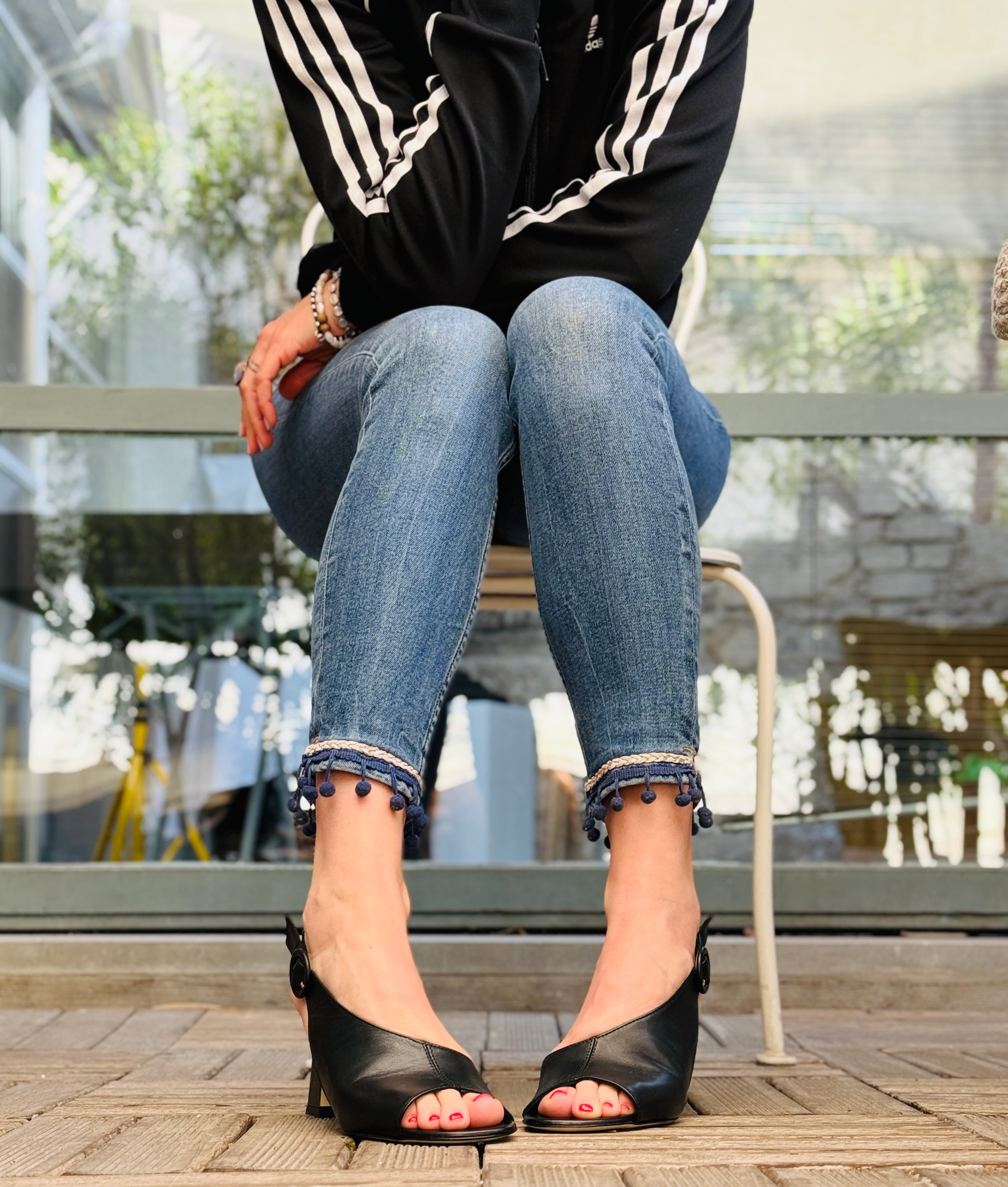 Image of Vinny Black sandalo open toe chanel in nappa nera tacco 8cm artigianale marchigiano