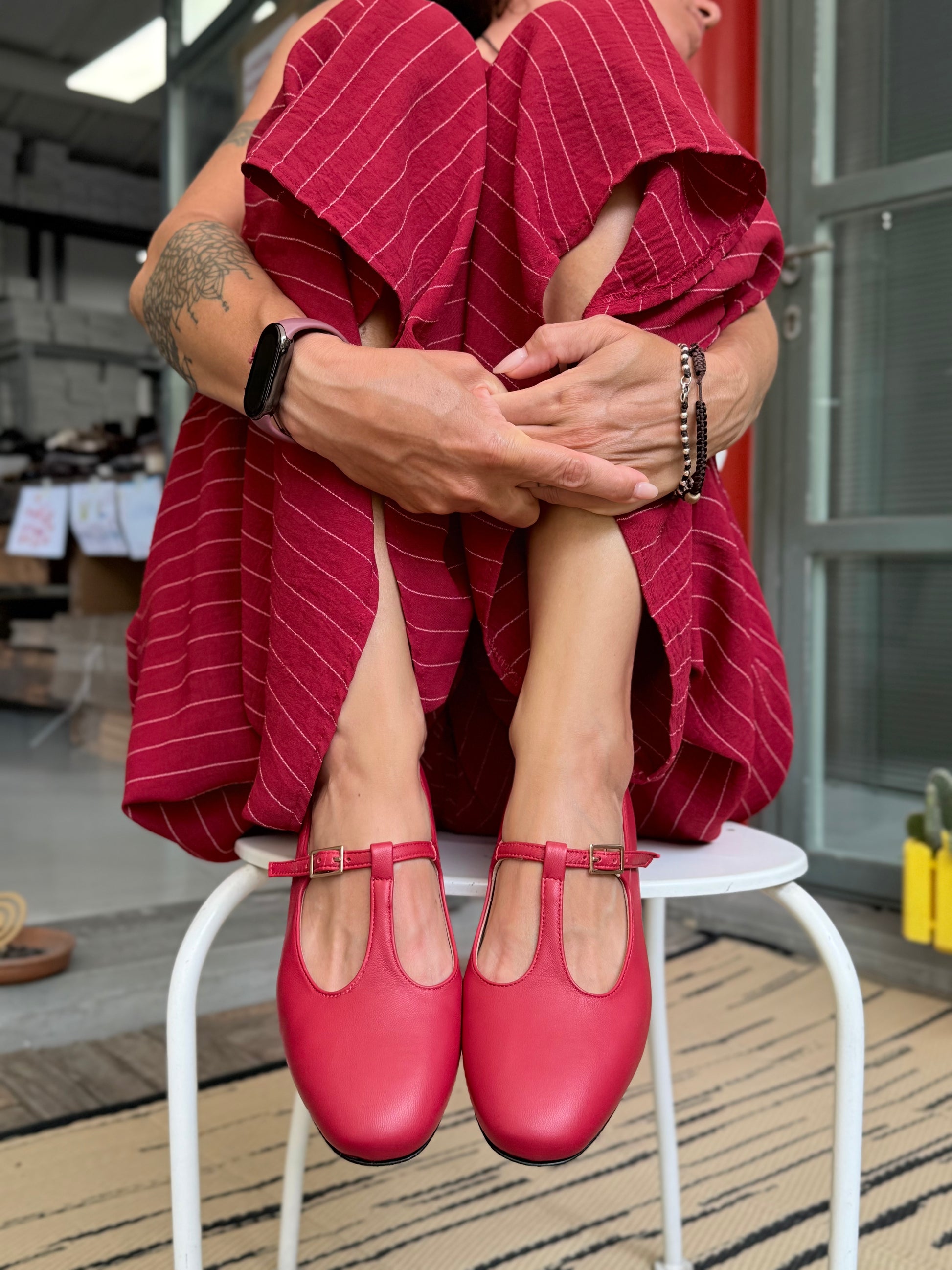 Shirley Red scarpina bassa in nappa rossa tacco 1 artigianale pugliese