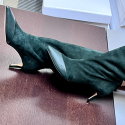 Image of Big Ellie Green stivale a tubo in camoscio tacco 5cm artigianale marchigiano