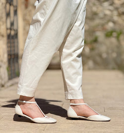 Image of Anakin White ballerina in pelle bianca tacco 1 lavorazione artigianale marchigiana