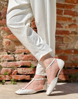 Image of Anakin White ballerina in pelle bianca tacco 1 lavorazione artigianale marchigiana