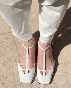 Image of Anakin White ballerina in pelle bianca tacco 1 lavorazione artigianale marchigiana