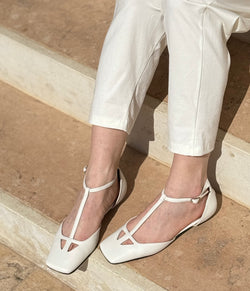 Image of Anakin White ballerina in pelle bianca tacco 1 lavorazione artigianale marchigiana