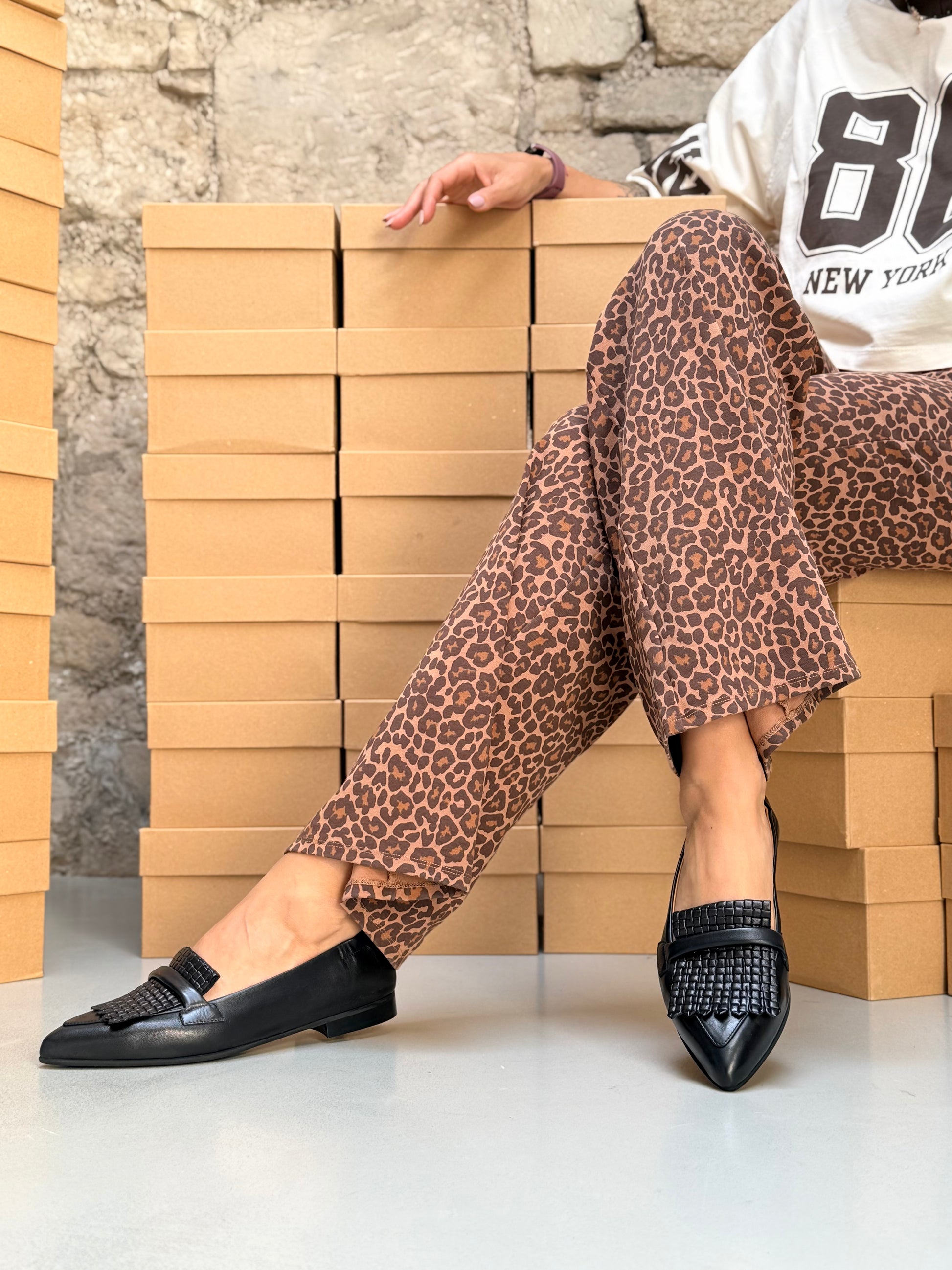 Flexy Black mocassino in nappa nera tacco 2 artigianale marchigiana