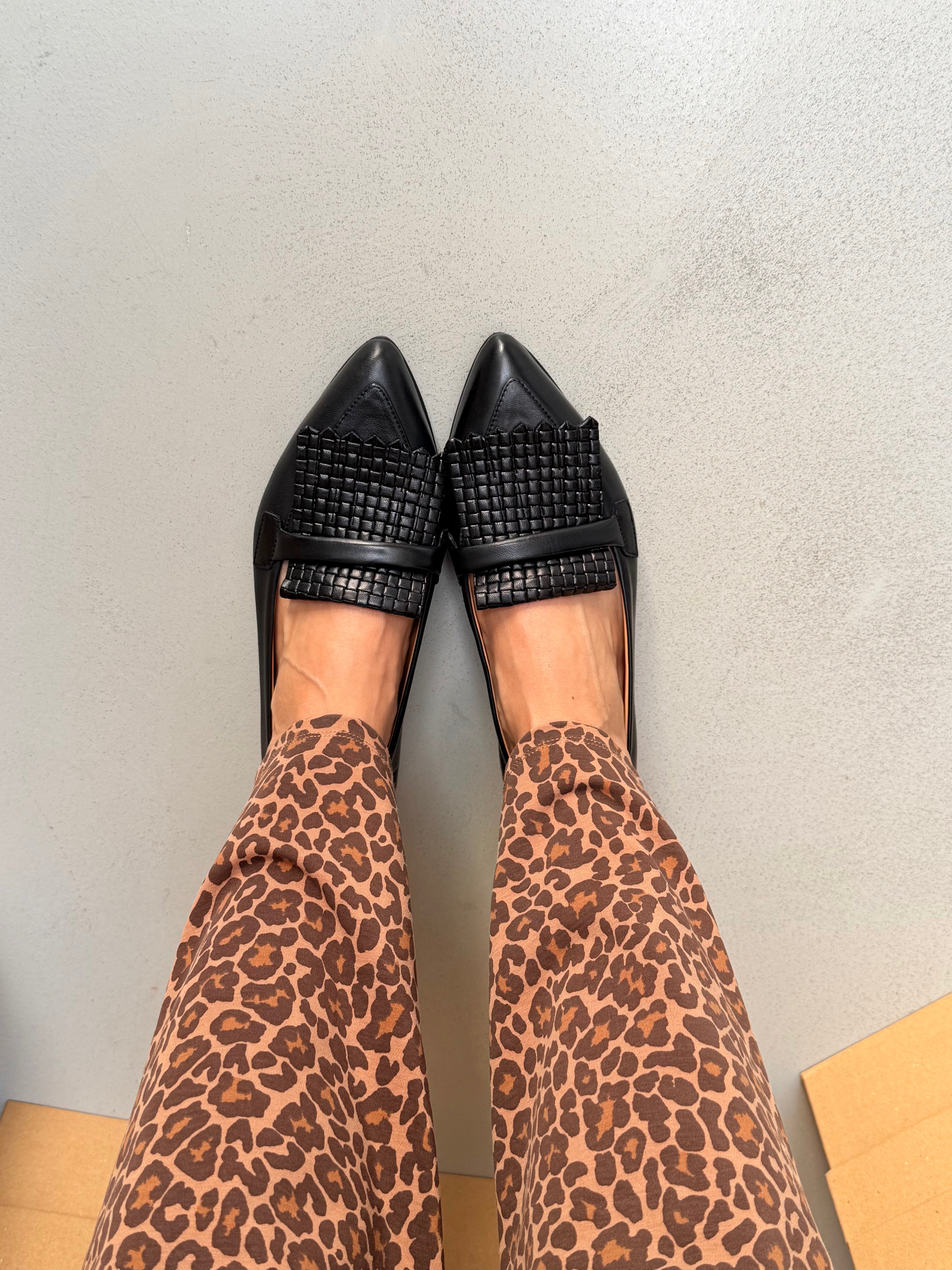 Image of Flexy Black mocassino in nappa nera tacco 2 artigianale marchigiana