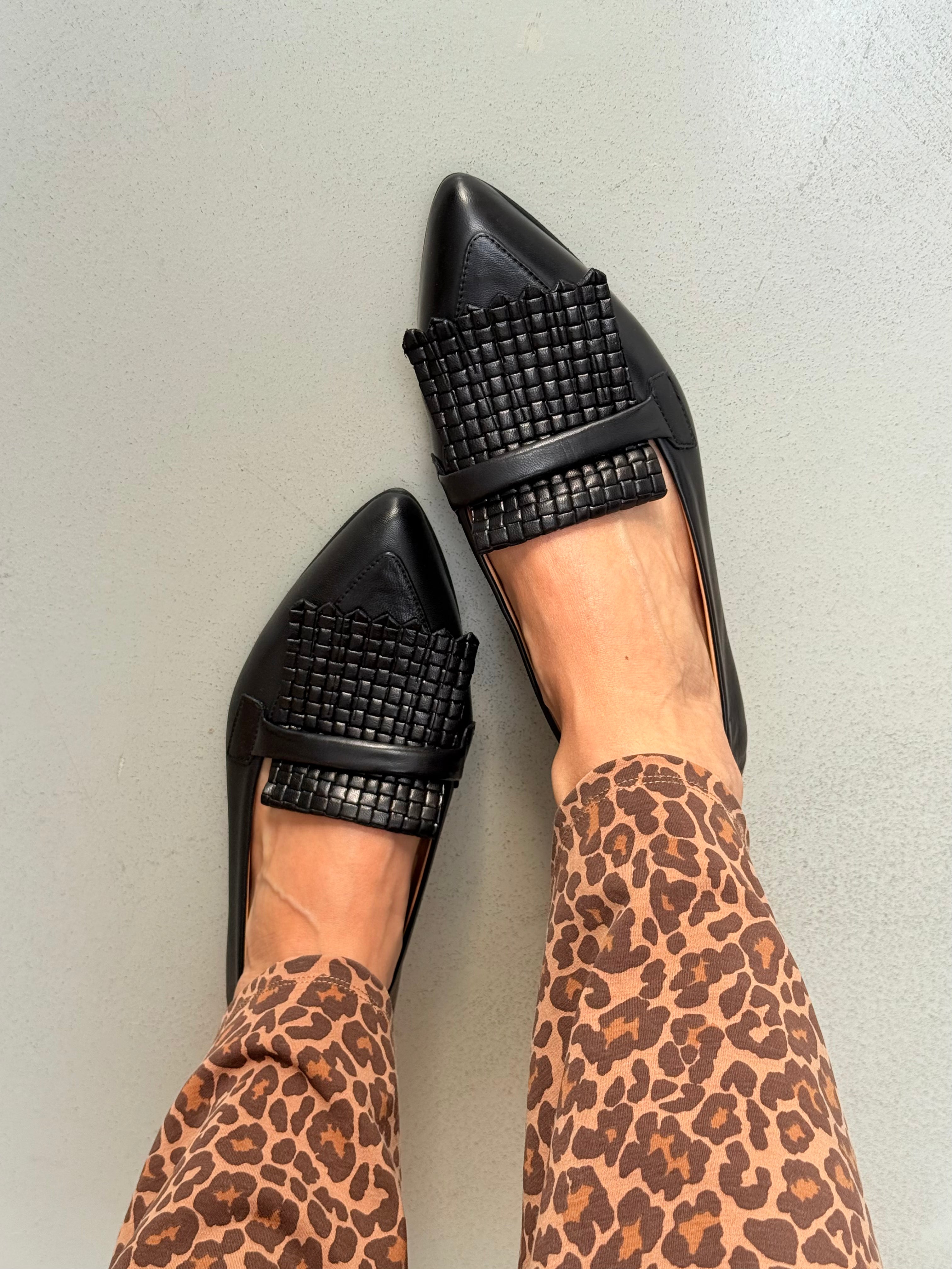 Image of Flexy Black mocassino in nappa nera tacco 2 artigianale marchigiana