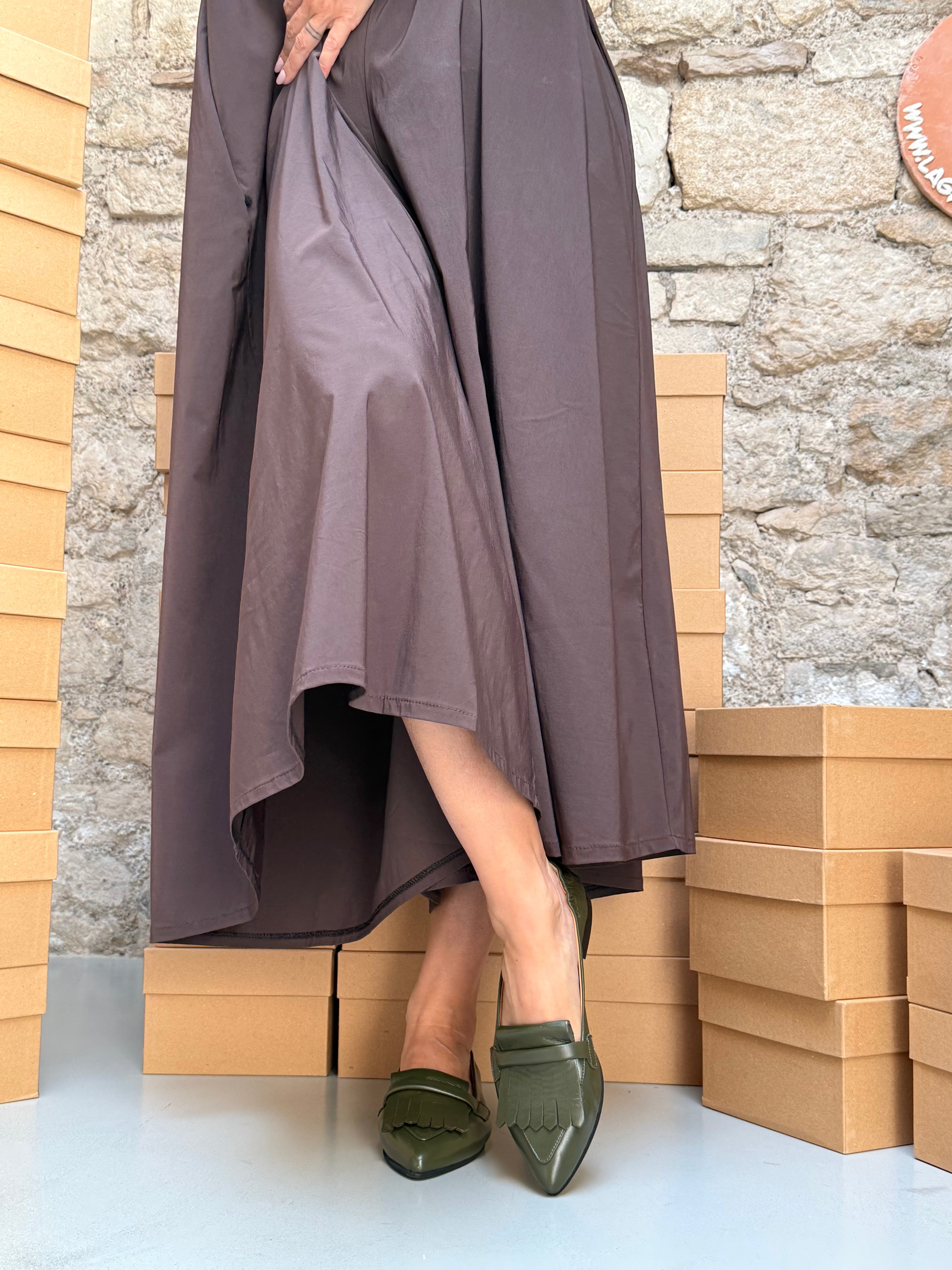 Image of Flexy Green mocassino in nappa verde militare tacco 2 artigianale marchigiana