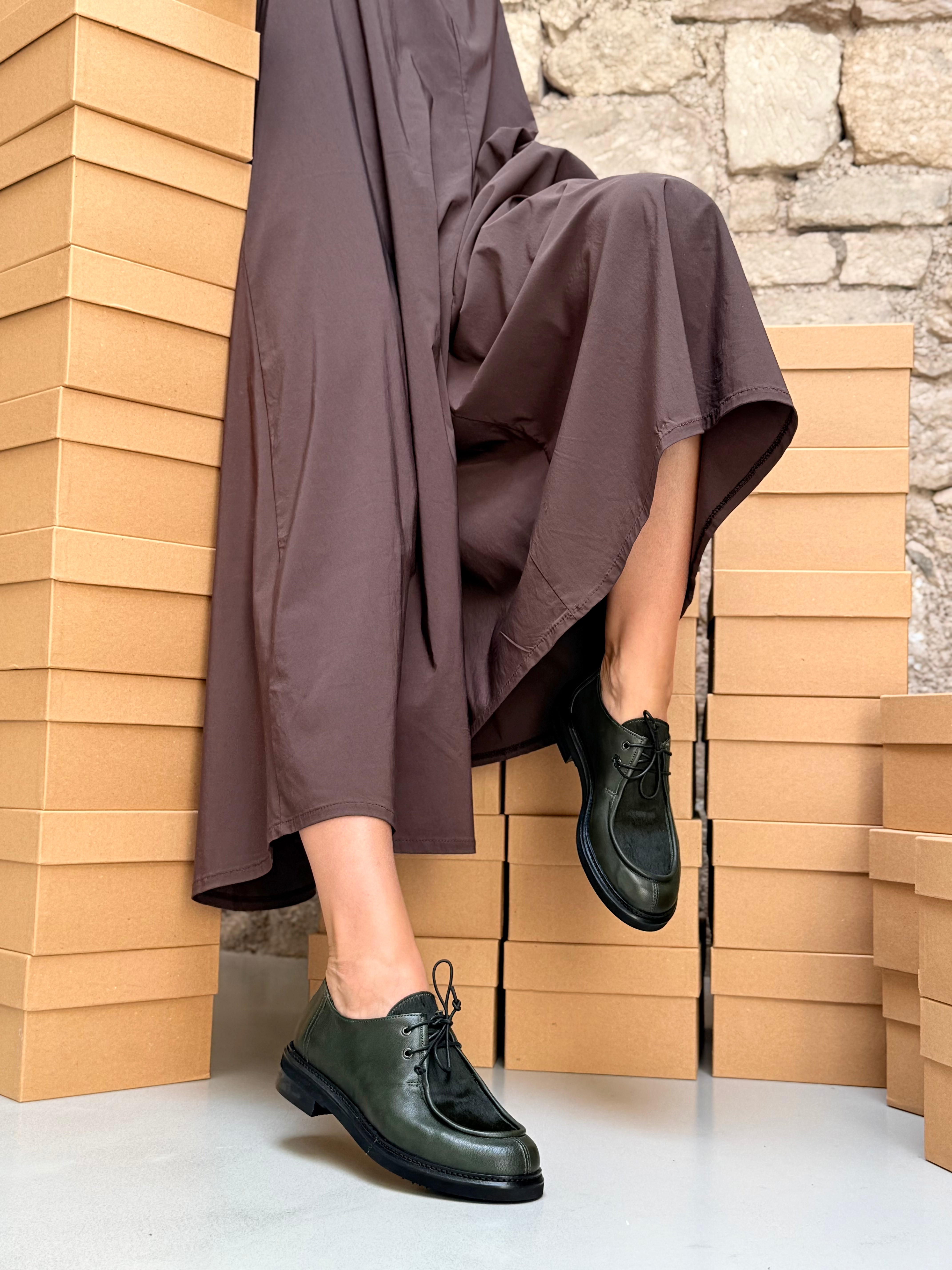 Image of Office Green ingegnere in nappa verde e cavallino - tacco 3 cm artigianale marchigiana