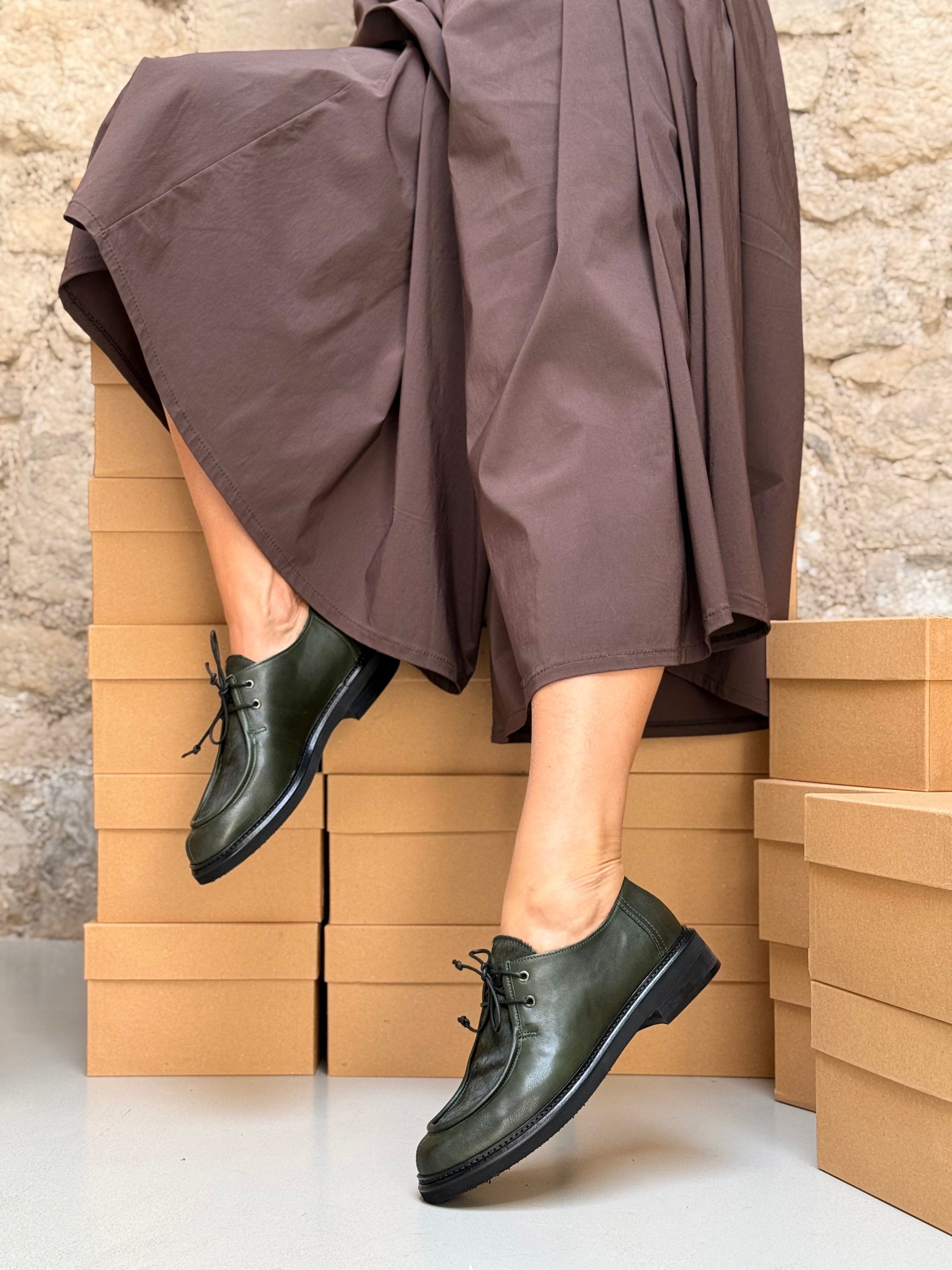 Image of Office Green ingegnere in nappa verde e cavallino - tacco 3 cm artigianale marchigiana
