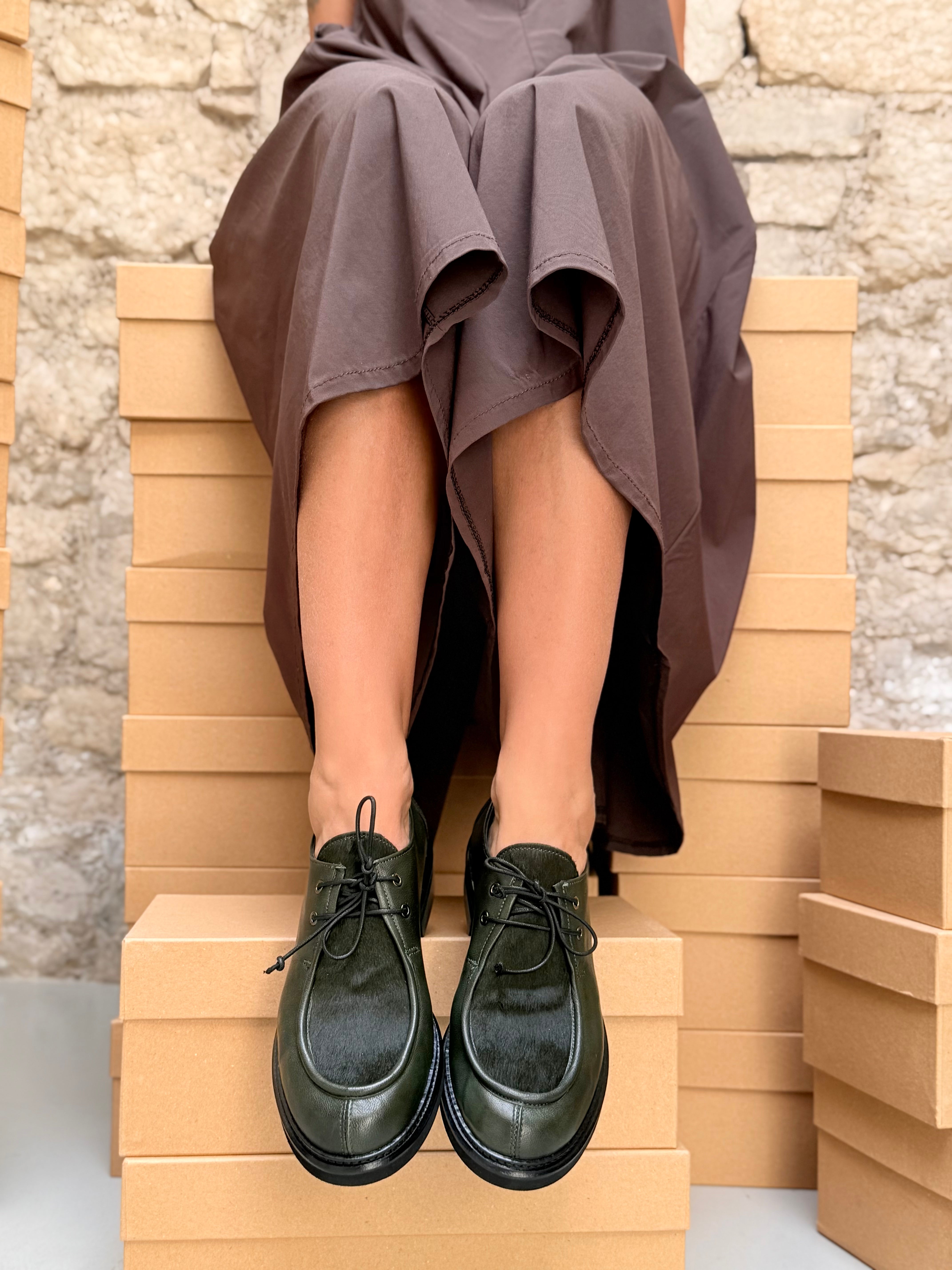 Image of Office Green ingegnere in nappa verde e cavallino - tacco 3 cm artigianale marchigiana