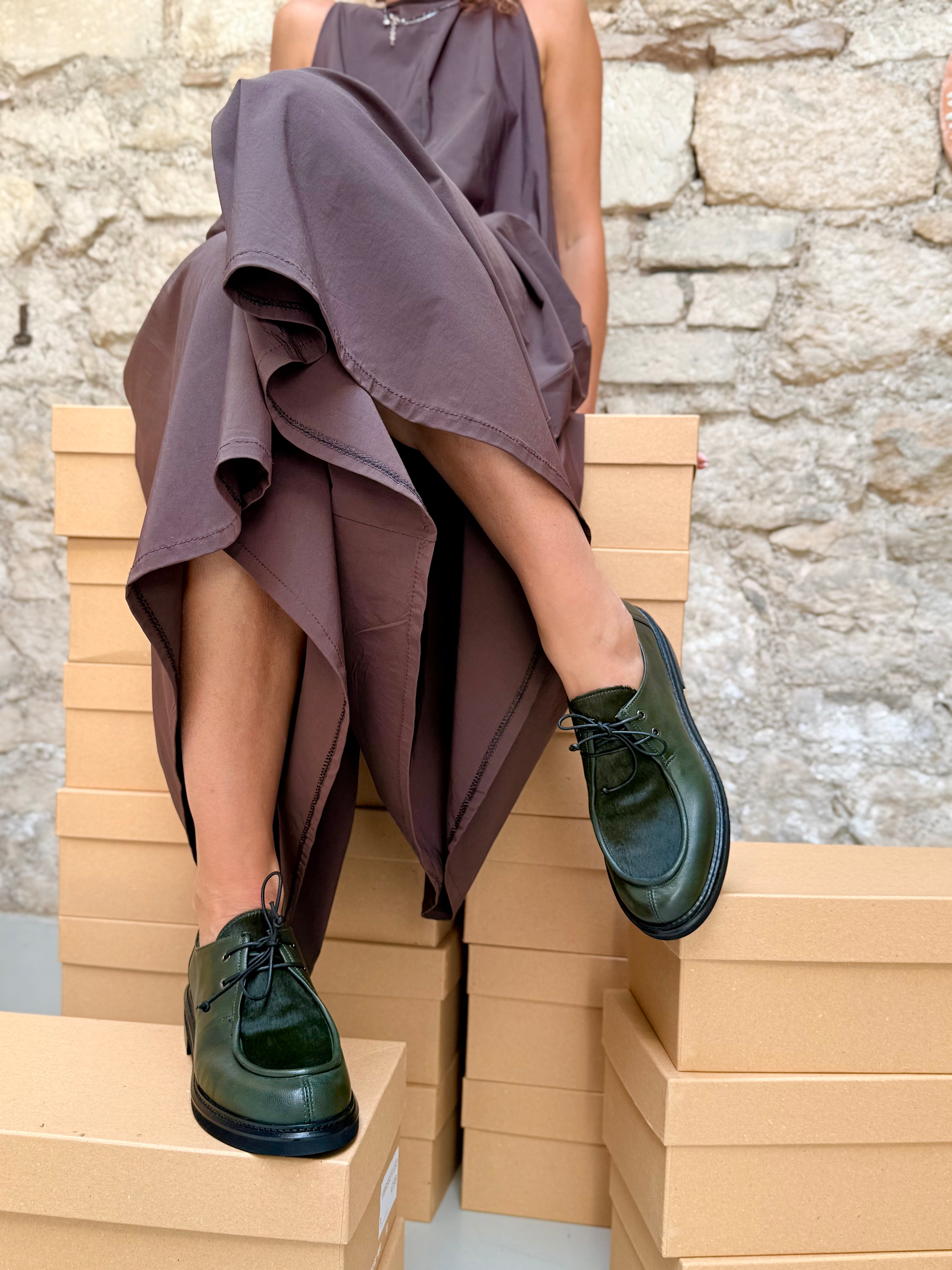 Image of Office Green ingegnere in nappa verde e cavallino - tacco 3 cm artigianale marchigiana