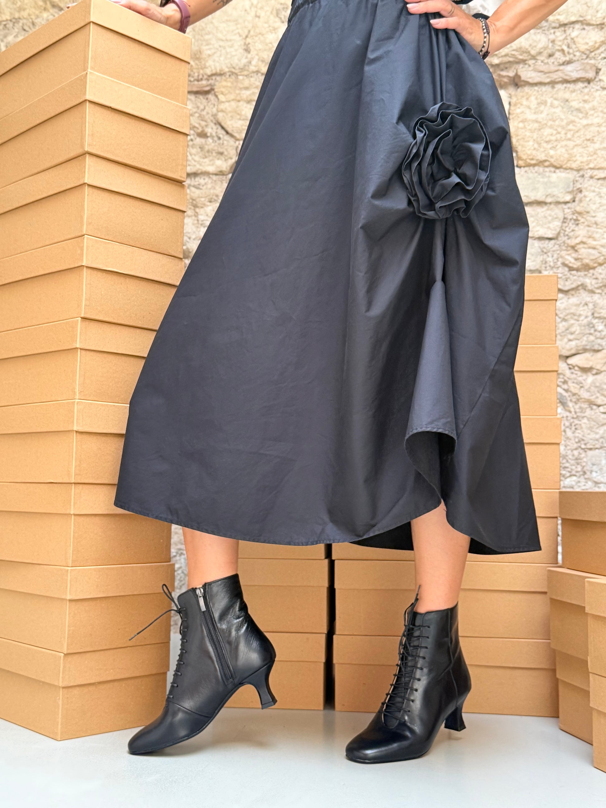 Cancan Black tronchetto in nappa nera tacco 5.5 artigianale pugliese