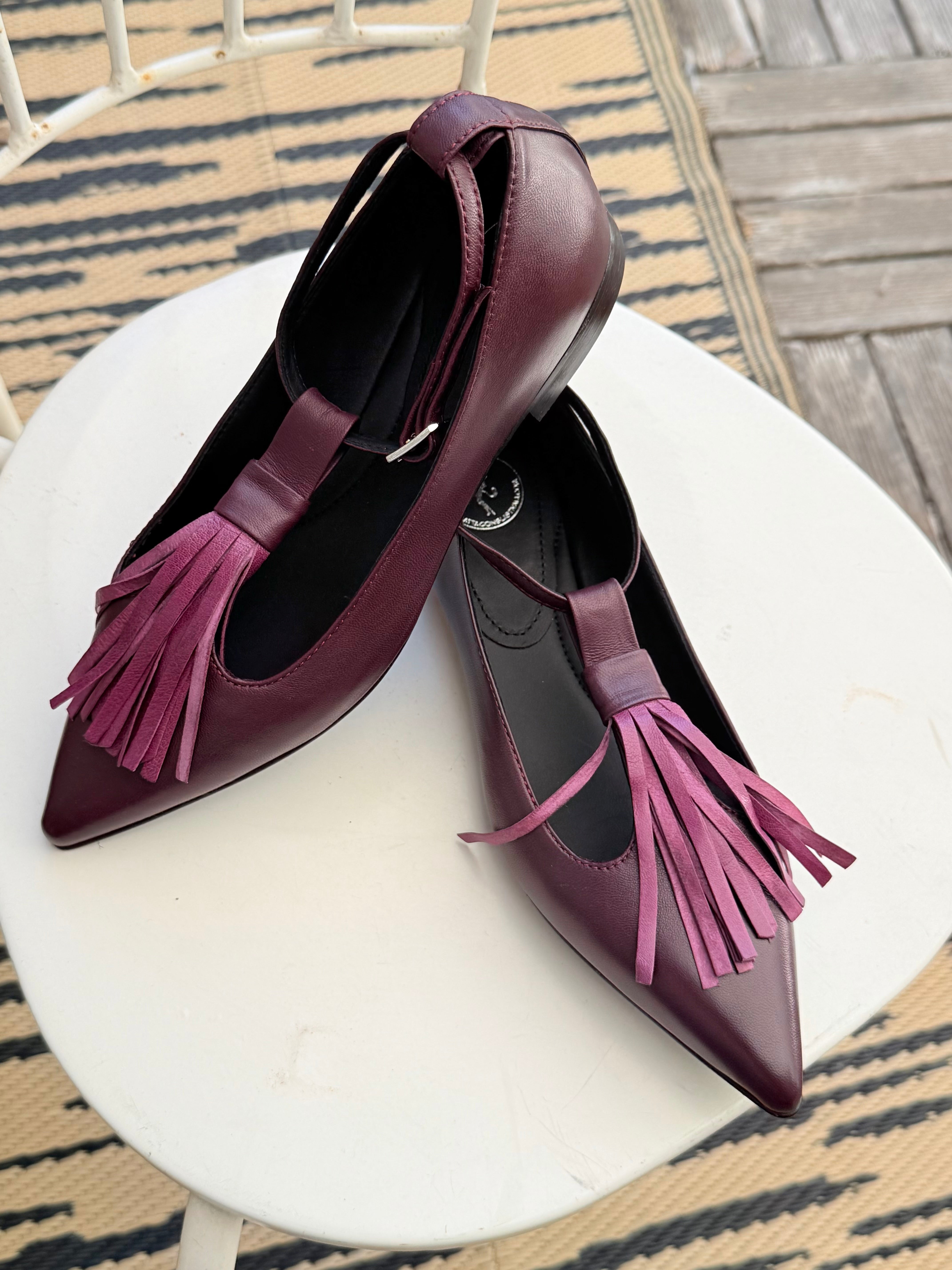 Image of Wonder Uva ballerina in nappa viola tacco 2cm artigianale marchigiana