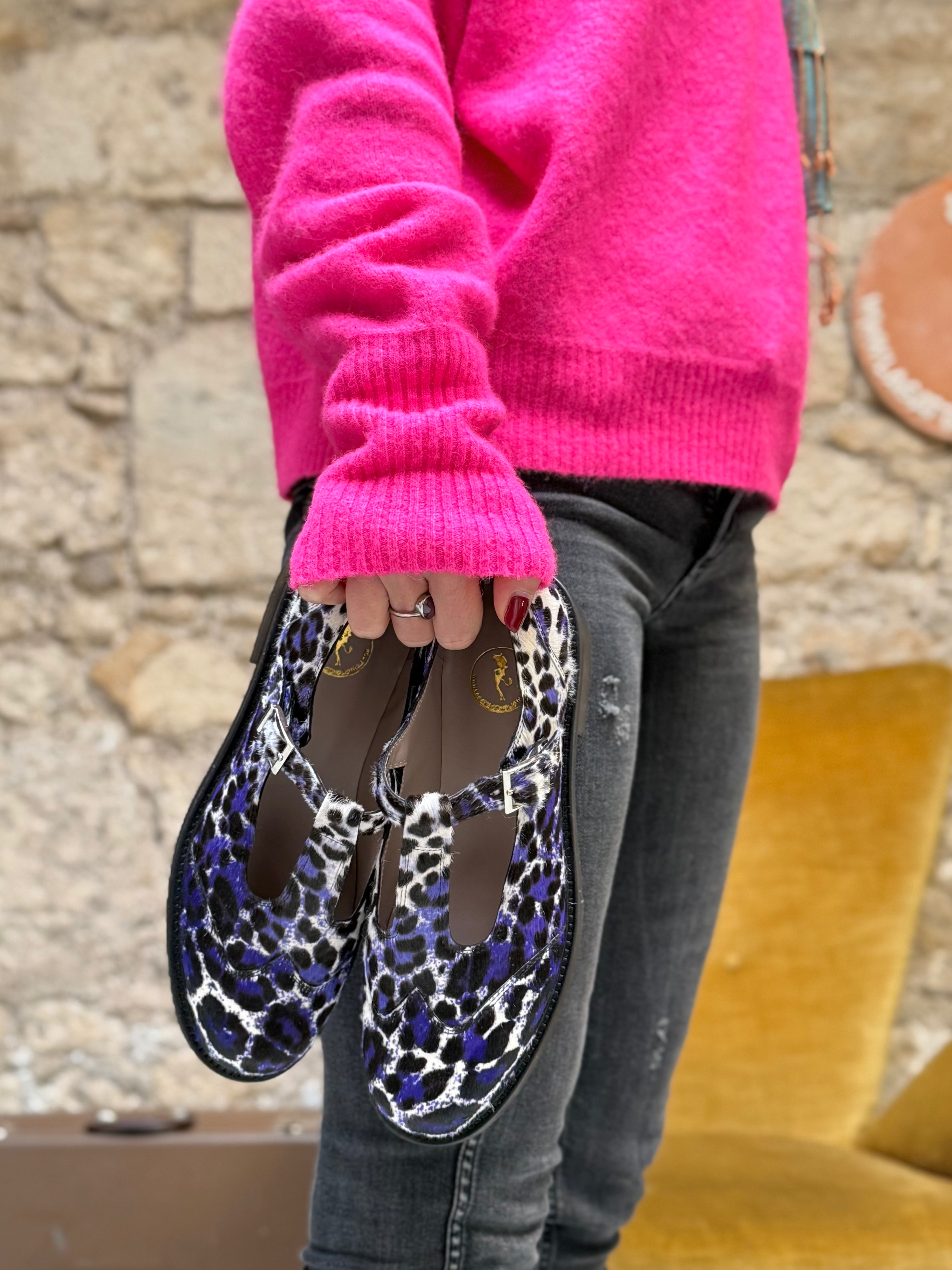 Totoro Milka scarpina bassa in cavallino T-bar tacco 3cm artigianale toscana