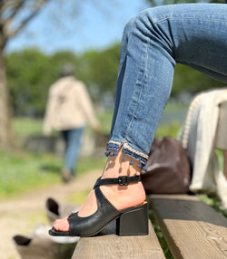 Image of Blanca Black sandalo chanel in nappa nera tacco 7 cm lavorazione artigianale