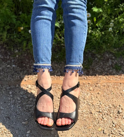 Image of Blanca Black sandalo chanel in nappa nera tacco 7 cm lavorazione artigianale