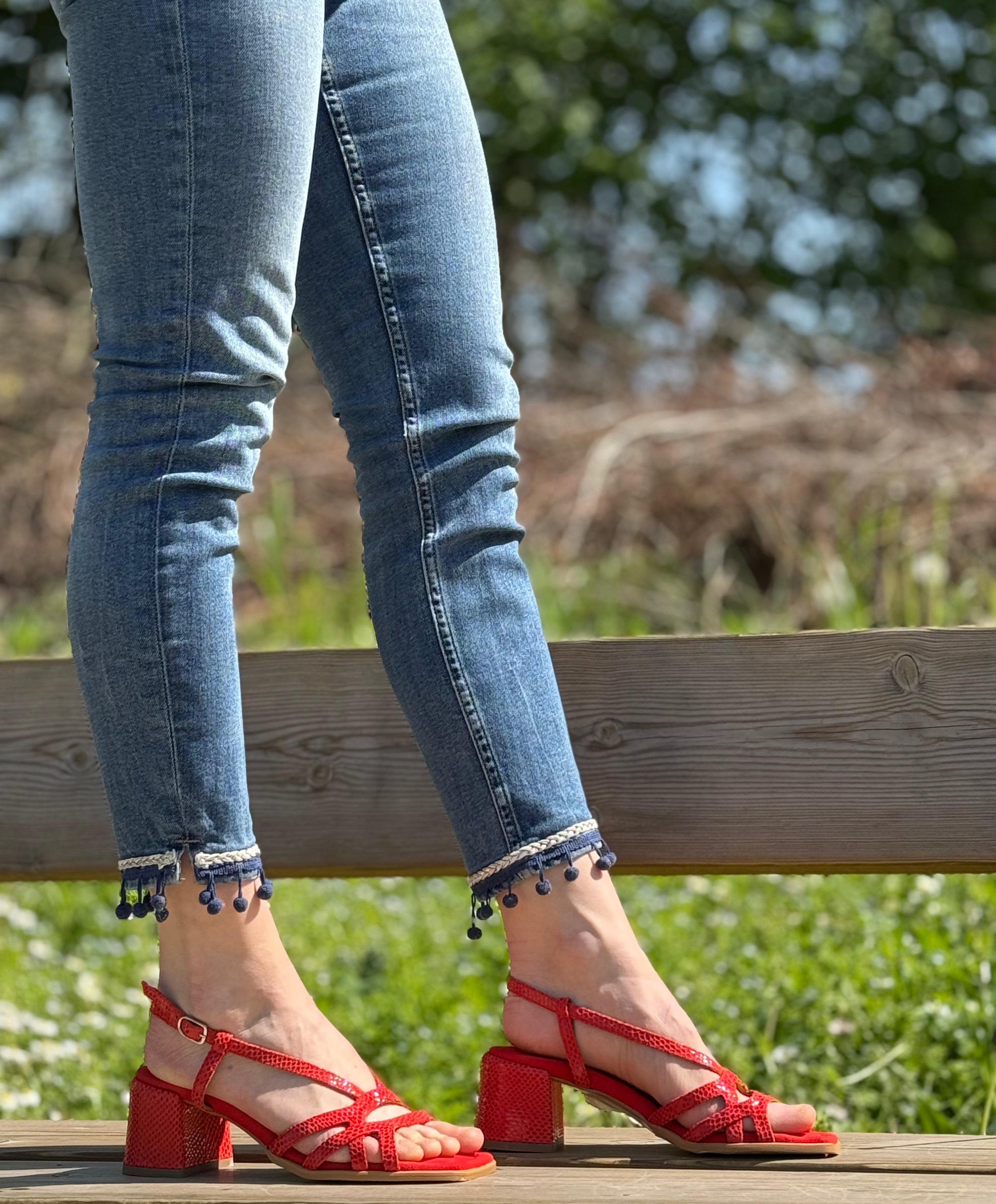 Image of Diaz Red sandalo in nappa rossa stampata tacco 6 cm artigianale Lagattaconglistivali